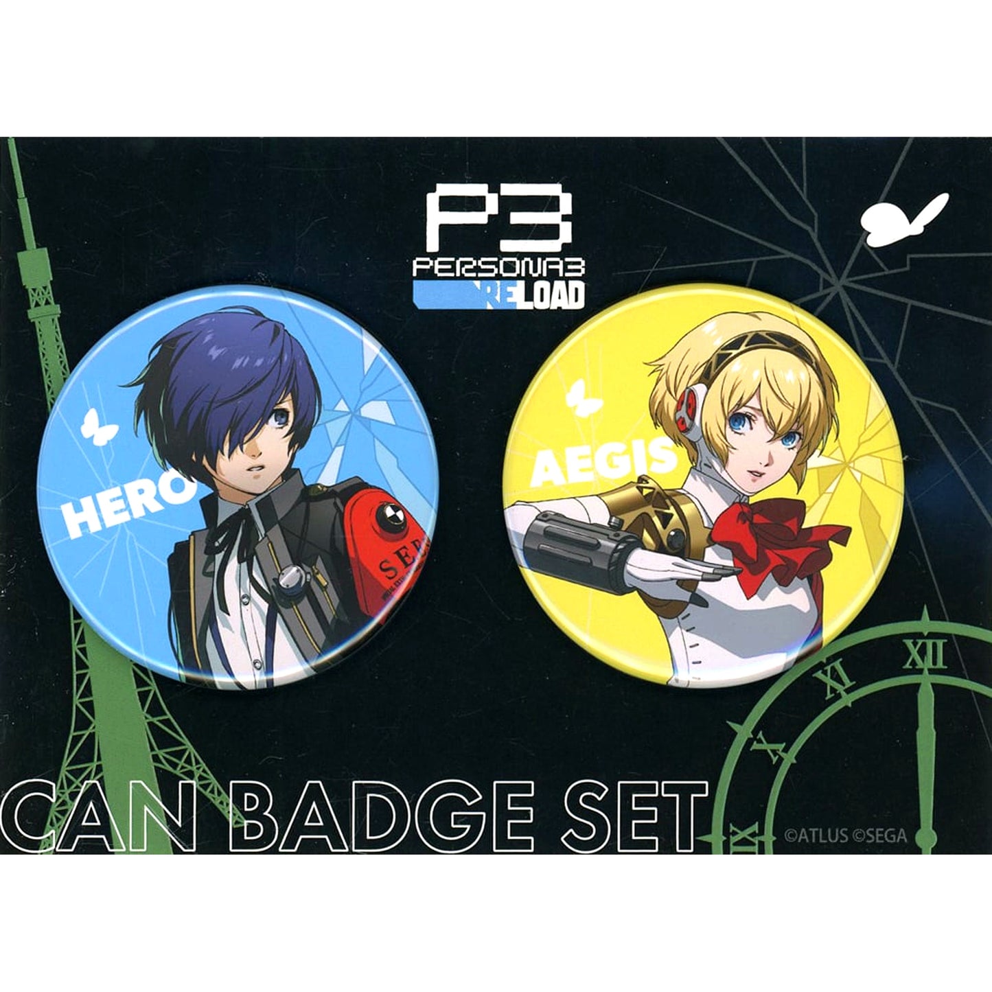Protagonist and Aigis Persona 3 Reload Drawn Button Set RED TOKYO TOWER Collab [USED]