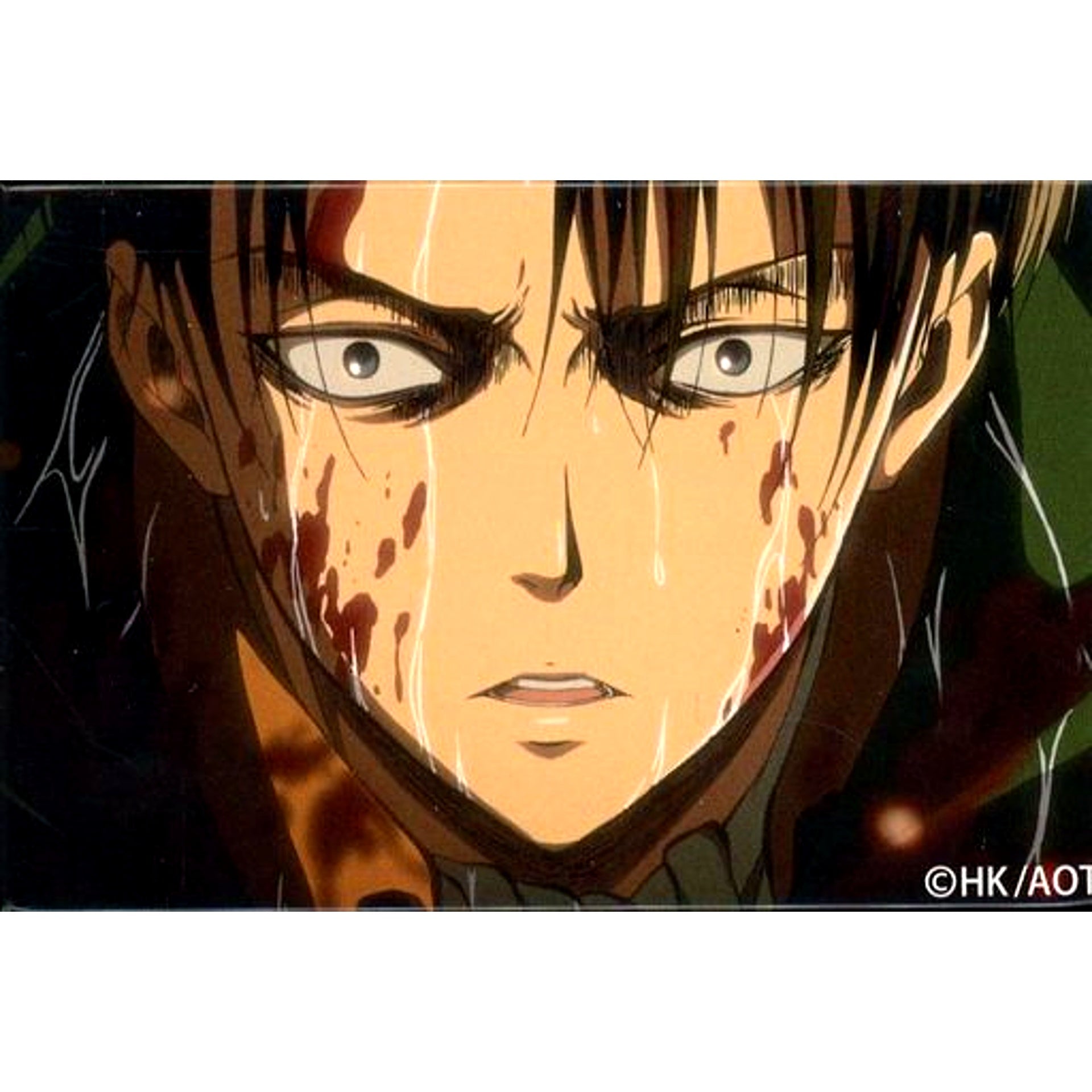 010. Levi Ackerman - Front / Blood / Face Close-up Levi 100 Views Badge Attack on Titan [USED]