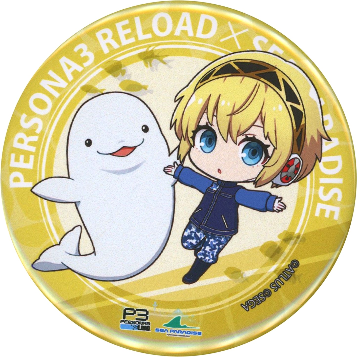 Aigis Persona 3 Reload Trading 57mm Round Button Mini Character Illustration Yokohama Hakkeijima Sea Paradise [USED]