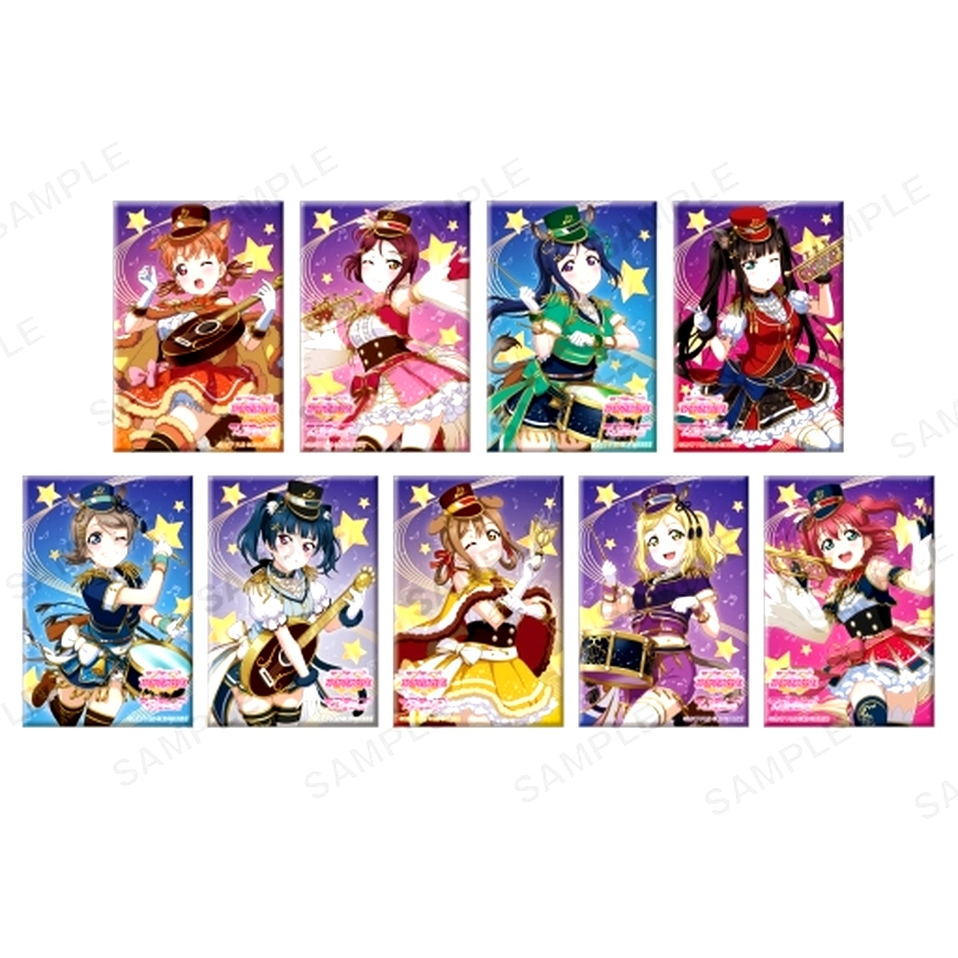 Set of 9 Love Live! School Idol Festival Square Button Collection Aqours Town Musicians of Bremen Ver. [USED]