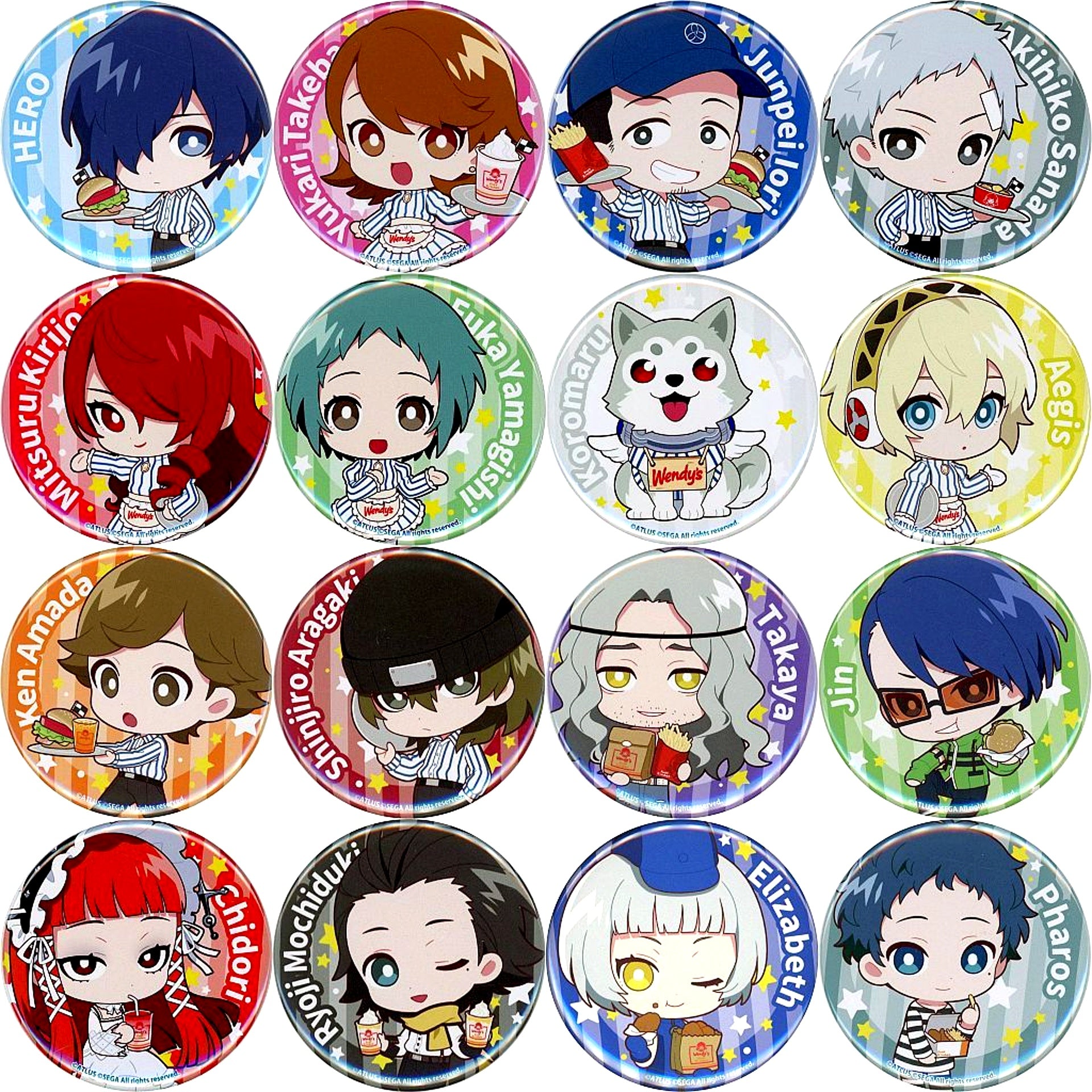 Set of 16 Normal Persona 3 Reload Trading Button Wendys First Kitchen Collab [USED]