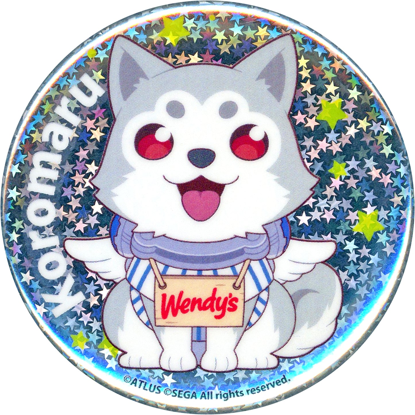 Koromaru Hologram Persona 3 Reload Trading Button Wendy's First Kitchen [USED]