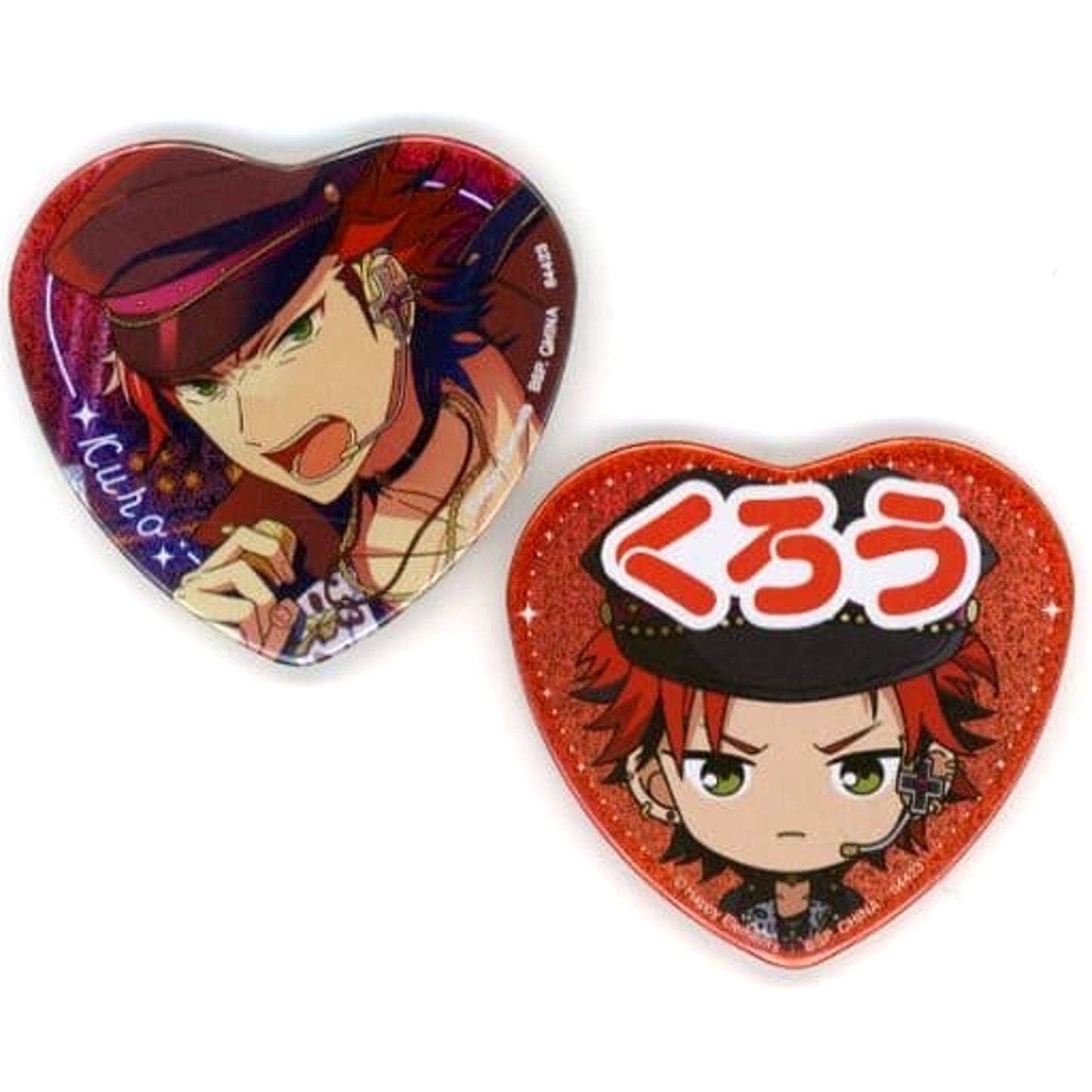 Ensemble Stars! Kuro Kiryu Remembrance * Each Crossroad Set of 2 Ichiban Kuji Reminisce Selection Memorial Heart-Shaped Can Badge Set Prize H Buttons [USED]