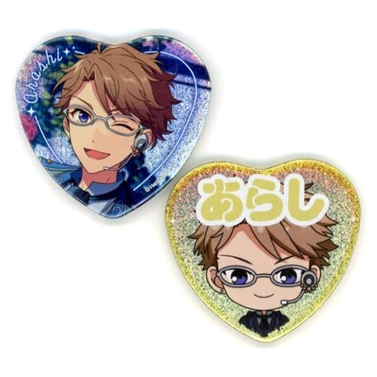 Ensemble Stars! Arashi Narukami Reminiscence * Monochrome Checkmate Ichiban Kuji Reminisce Selection Memorial Heart-Shaped Can Badge Set Prize H Set of 2 Buttons [USED]