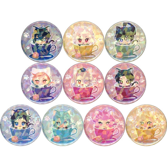 Touken Ranbu ONLINE Mikazuki Munechika & Others Hologram Can Badge Touneko Danshi Collabo Cafe Honpo Touneko Cafe First Edition Limited All 10 Types Set Buttons [USED]