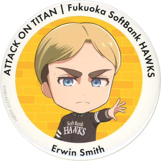 Attack on Titan X Fukuoka Softbank Hawks Erwin Smith Secret Can Badge The Scout Regiment Buttons [USED]
