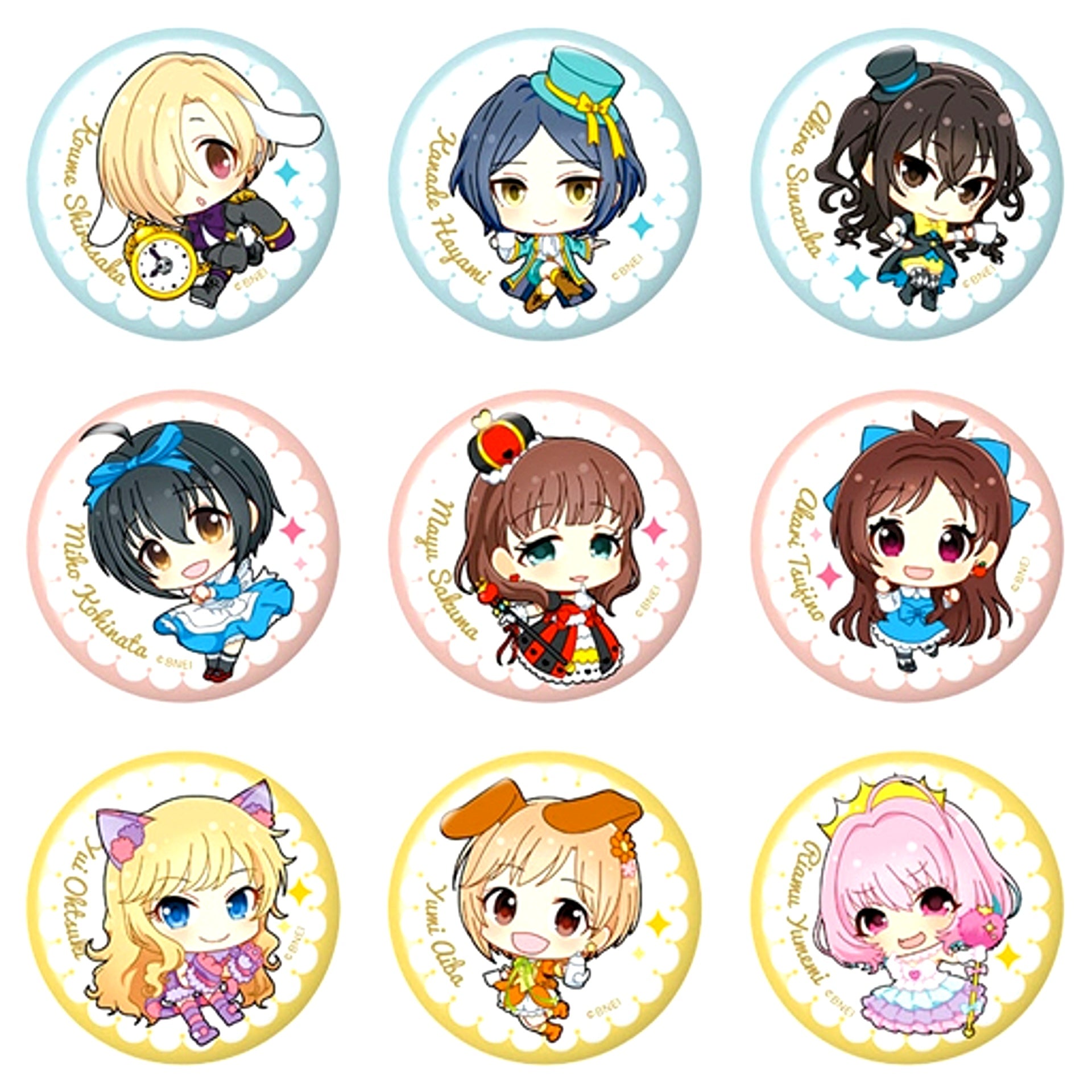 Group Tin Badge Set of 9 The Idolmaster Cinderella Girls Lawson, Loppi, HMV Limited [USED]