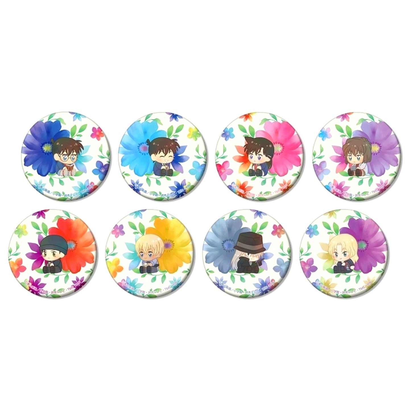 Set of 8 Detective Conan Trading Botania Matte Button [USED]