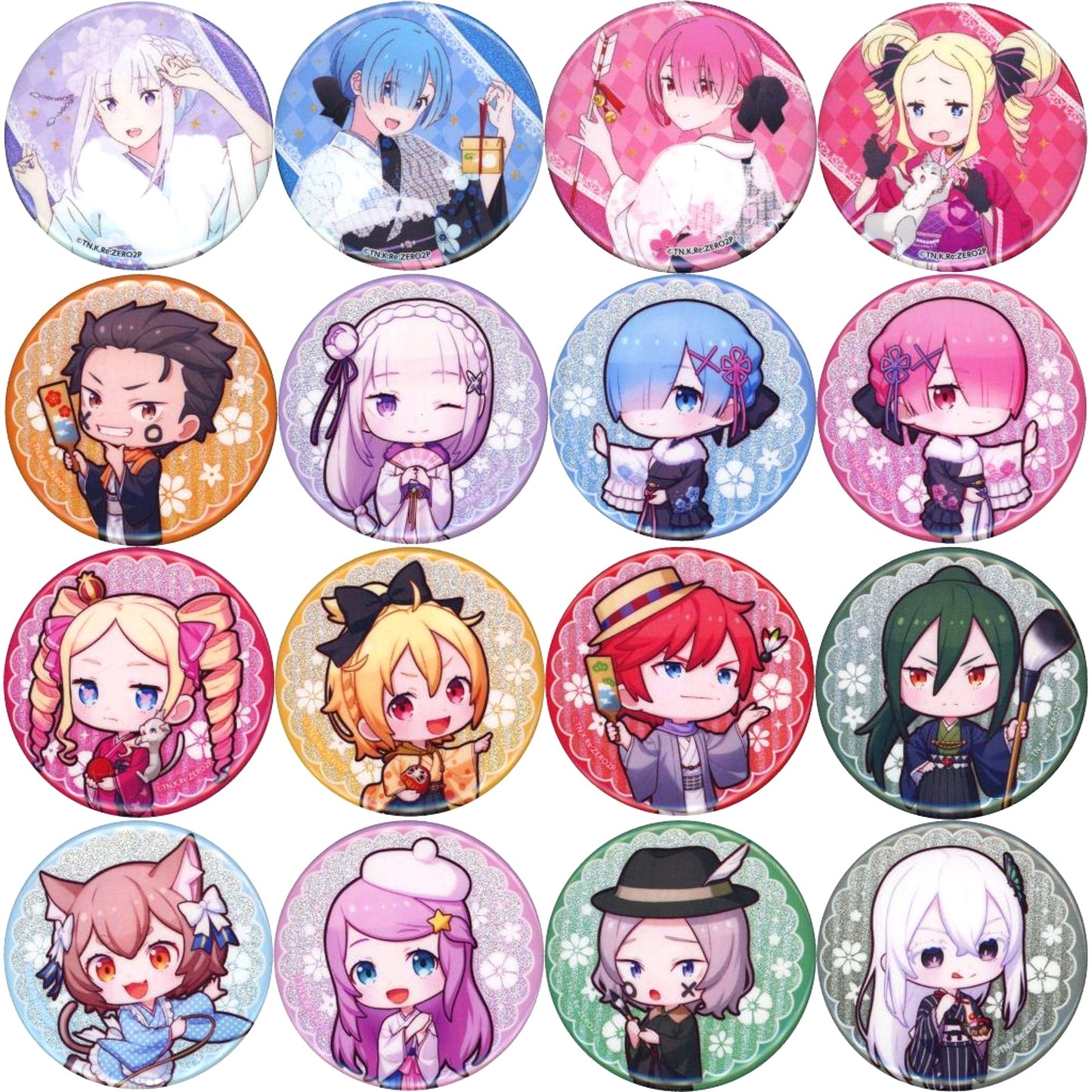 Set of 16 Re:ZERO Starting Life in Another World Glitter Button Collection Starting Ramen Life [USED]