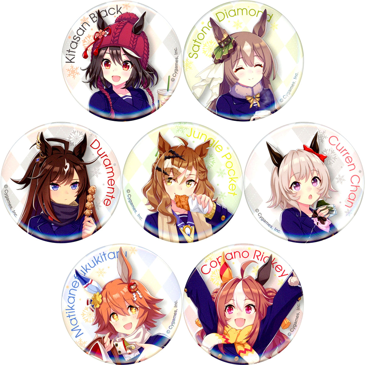 Set of 7 Uma Musume Pretty Derby Drawn Trading Button 7-Eleven 3rd Anniversary Campaign 7-Eleven and 7net Limited [USED]