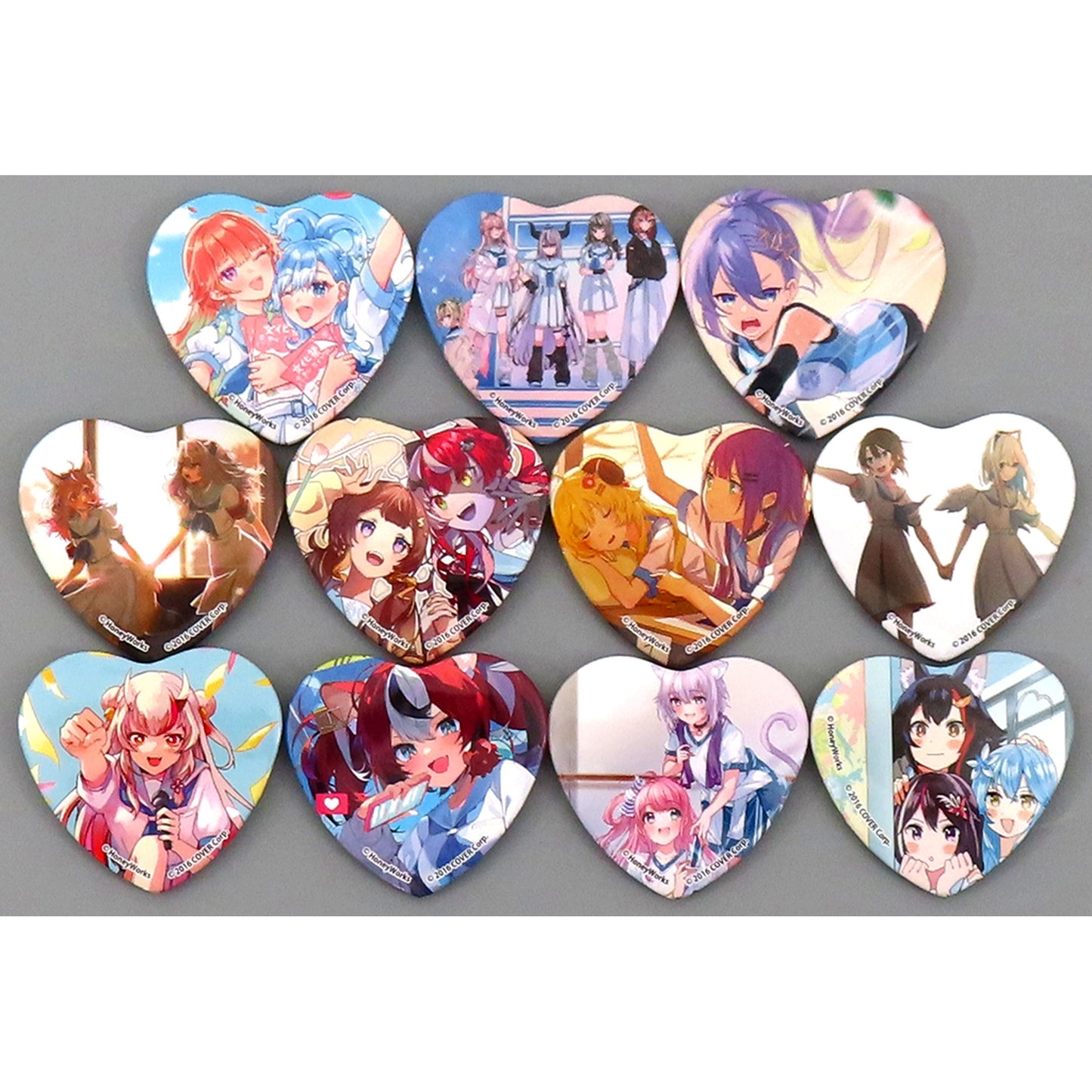 Set of 11 Virtual Youtuber Hololive Heart Shape Button hololive x HoneyWorks HoloHoney ga Oka Koubaibu in TOWER RECORDS [USED]