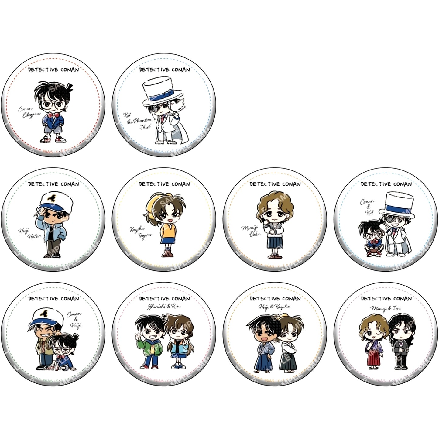Set of 10 Detective Conan Full Color Button Collection Yuru-Sta mini Vol.1 [USED]