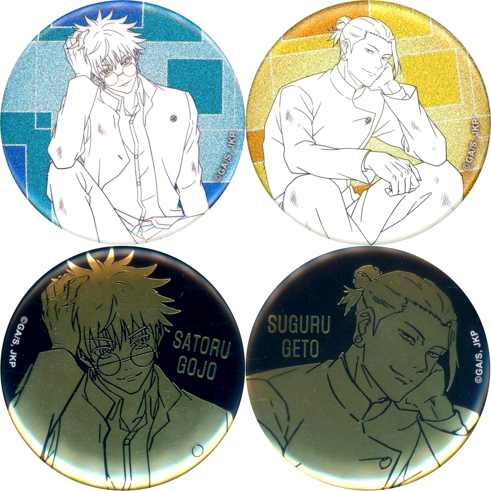 Set of 4 Jujutsu Kaisen Hidden Inventory Premature Death Trading Button rest Line Art Glitter & Foil Stamped Ver. [USED]
