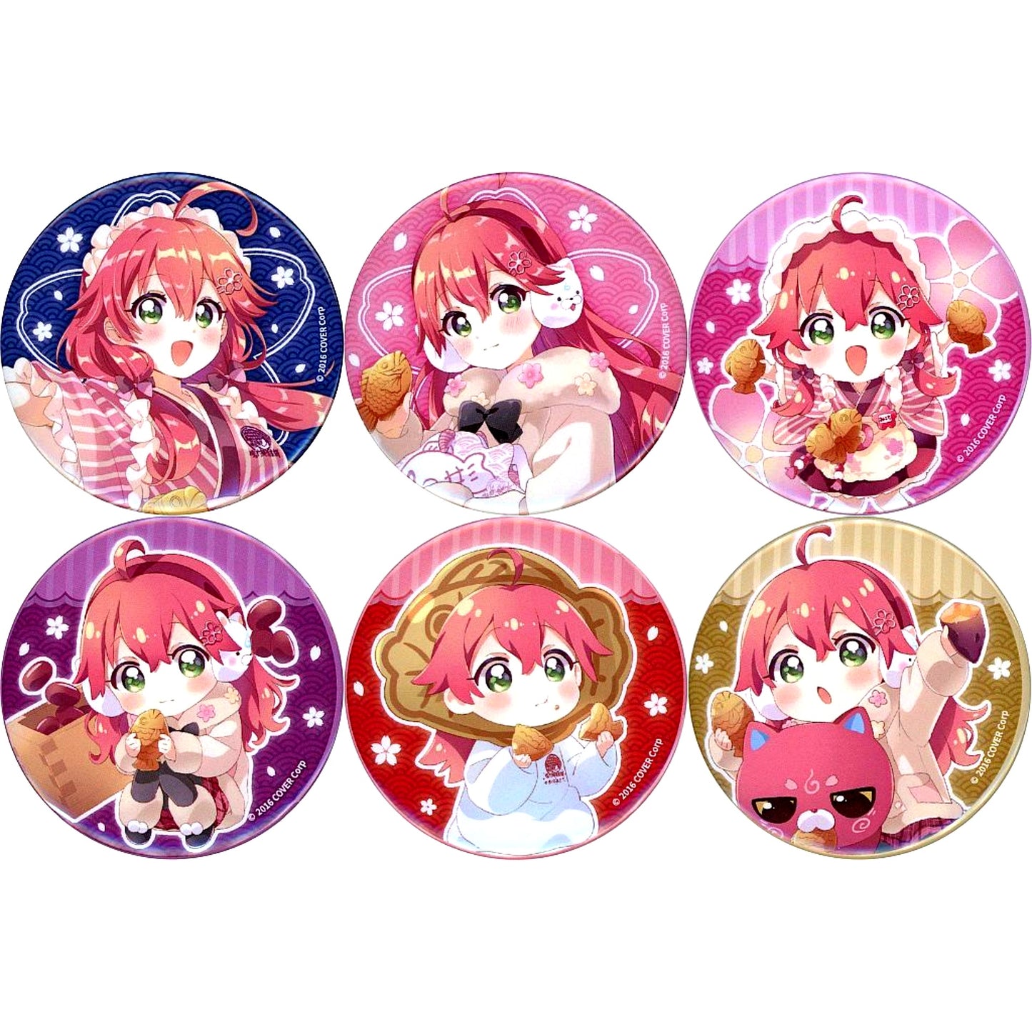 Set of 6 Sakura Miko hololive x Naruto Taiyaki Honpo Vol. 2 Trading Button [USED]