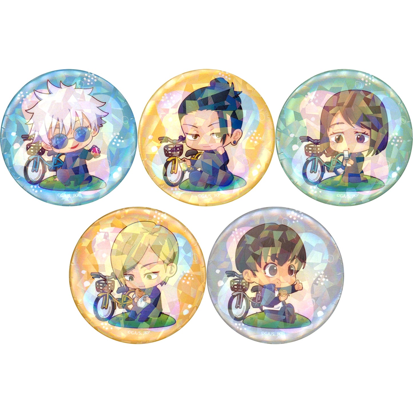 Set of 5 Jujutsu Kaisen Hidden Inventory Premature Death Pop Up Shop Cycling Trading Chibi Character Hologram Button Break Ver. [USED]