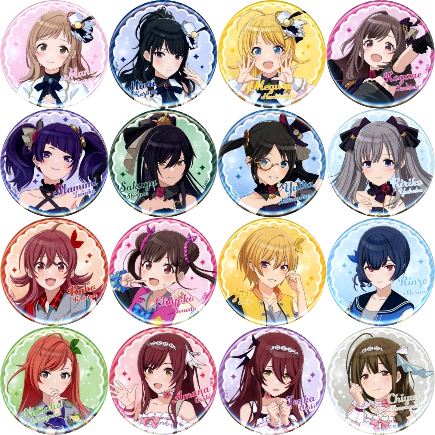 Set of 16 The Idolmaster Shiny Colors x Yomiuriland Badge [USED]