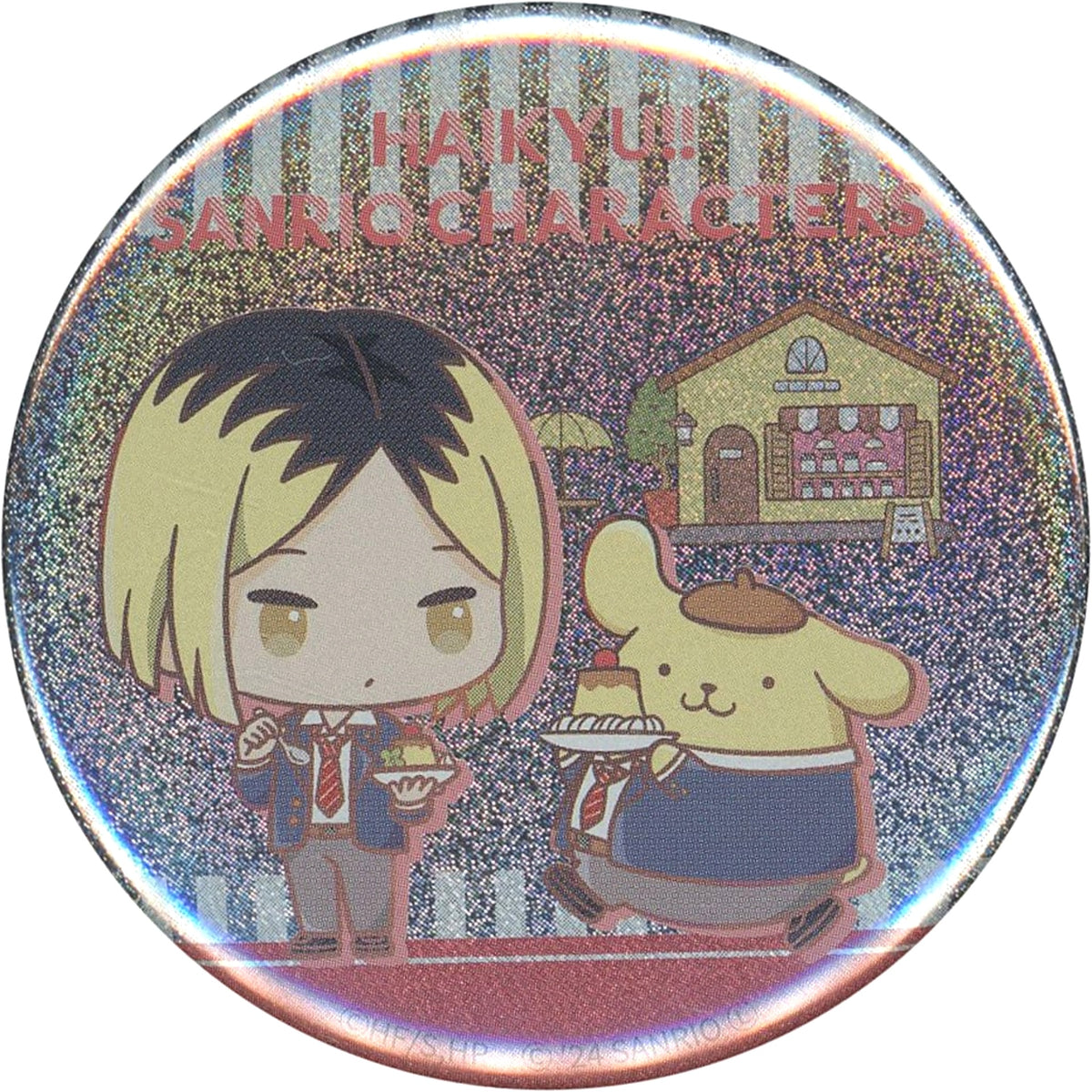 Haikyu!! X Sanrio Characters Kenma Kozume Pompompurin Hologram Trading Can Badge Popup Store in Parco Limited Buttons [USED]