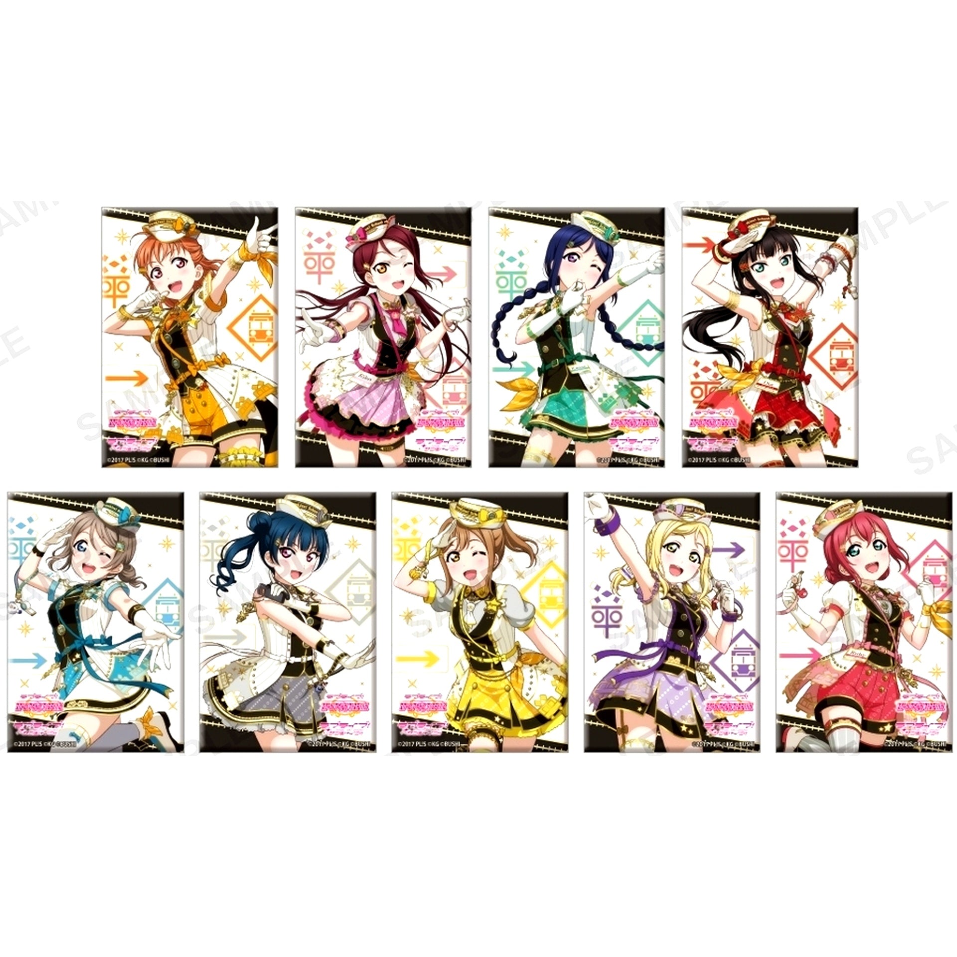 Set of 9 Aqours Love Live! School Idol Festival Square Button Collection Train Ver. [USED]