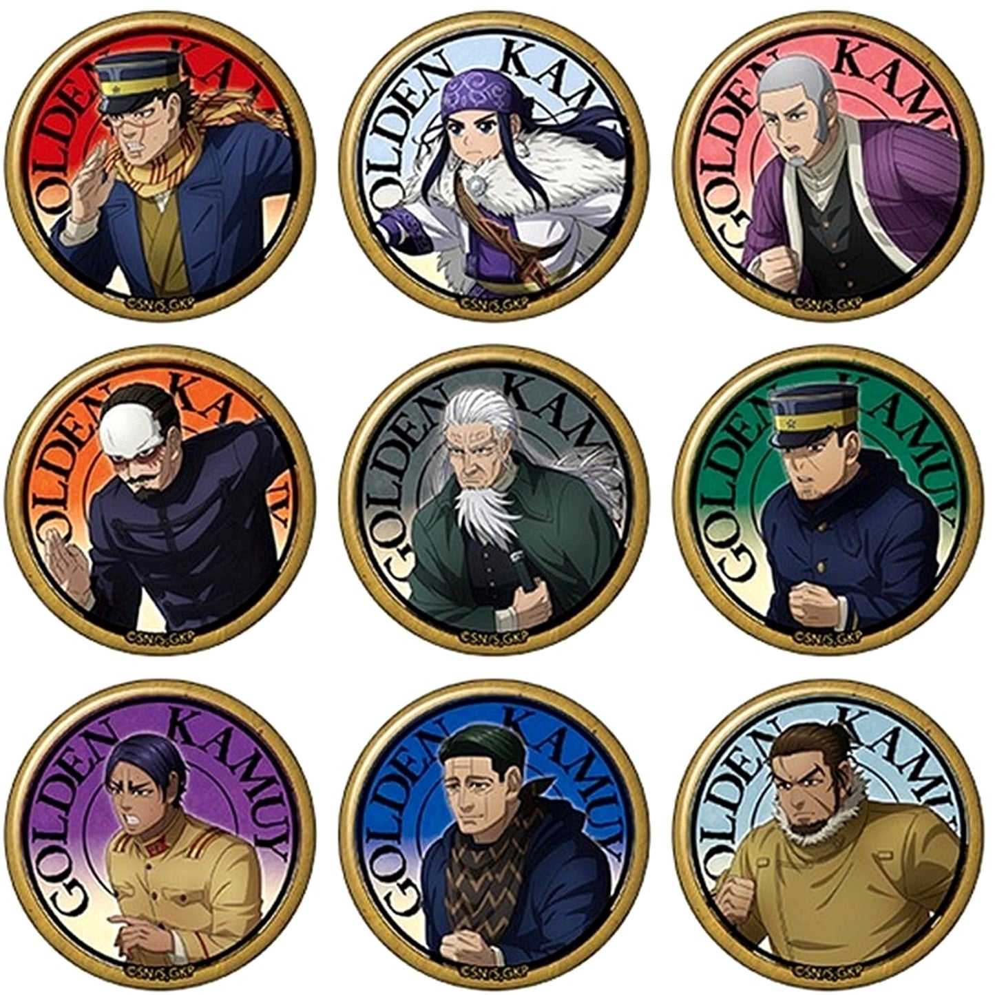 Golden Kamuy Saichi Sugimoto & Others Character Badge Collection All 9 Types Set Buttons [USED]