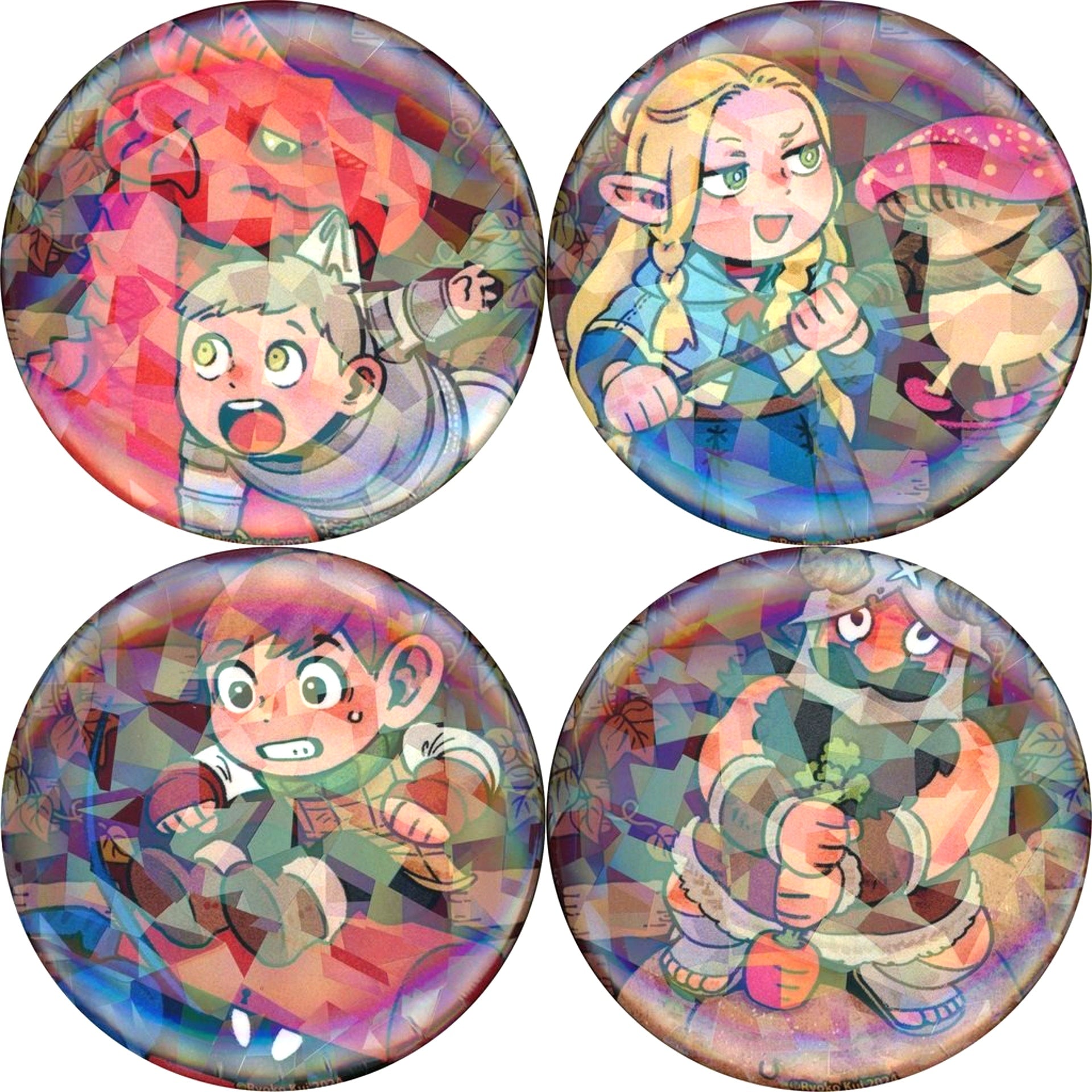 Set of 4 Delicious in Dungeon Labyrinth Exploration Exhibition Trading Hologram Button B [USED]