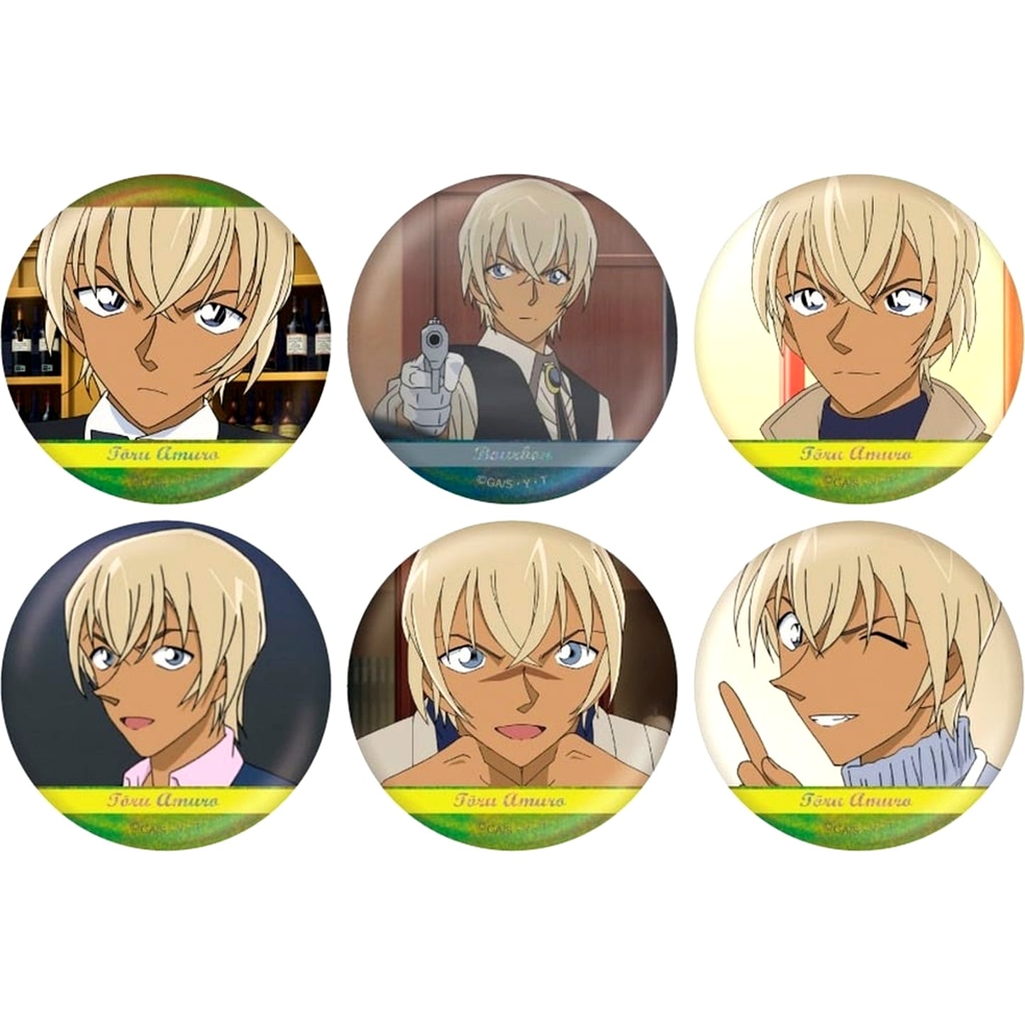 Set of 6 Toru Amuro Detective Conan Scene Shot Trading Hologram Button Collection Vol.3 [USED]