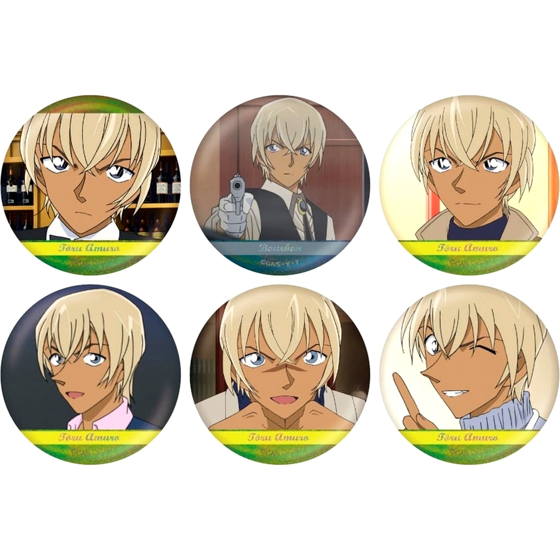 Set of 6 Toru Amuro Detective Conan Scene Shot Trading Hologram Button Collection Vol.3 [USED]