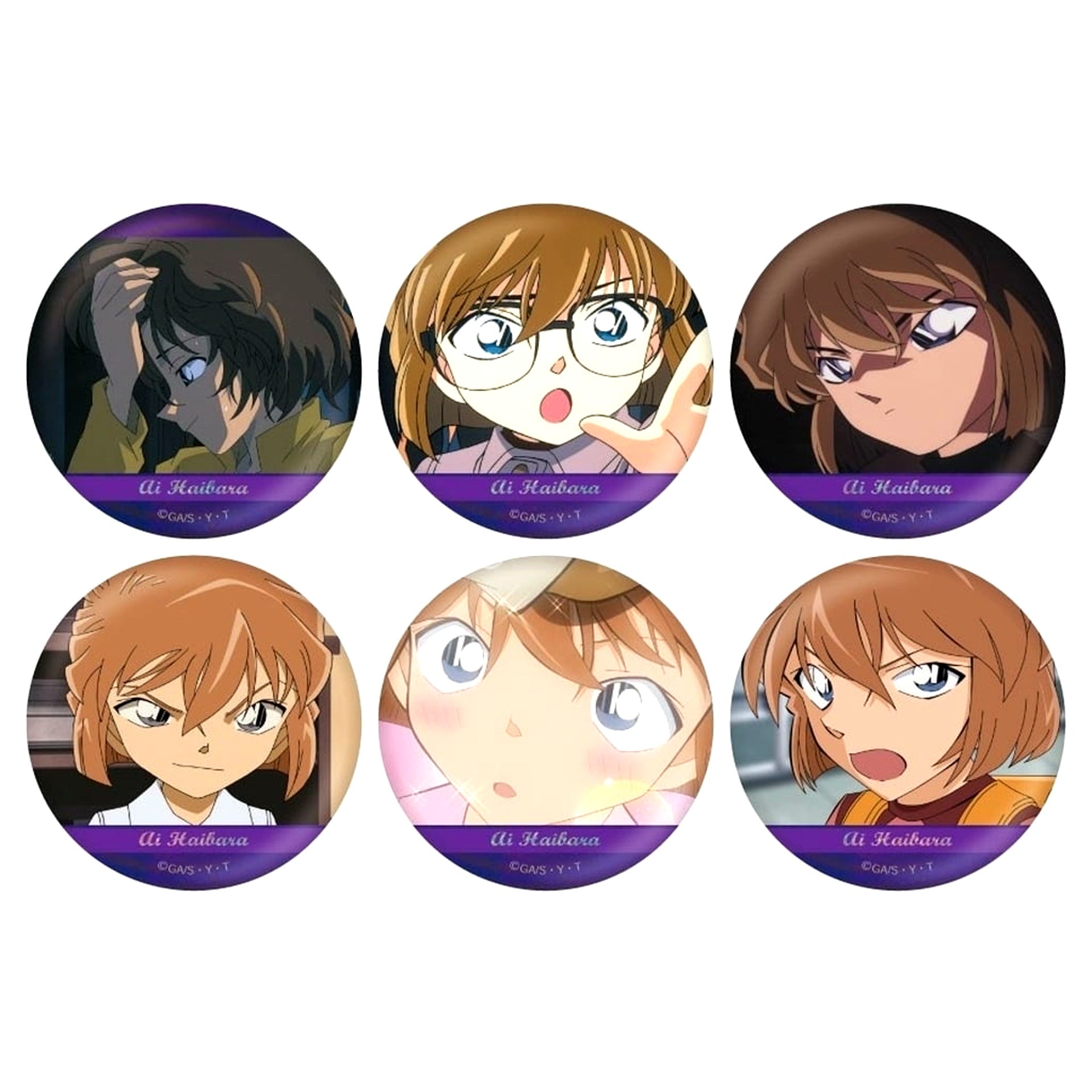 Set of 6 Detective Conan Scene Shot Trading Hologram Button Ai Haibara collection vol.3 [USED]