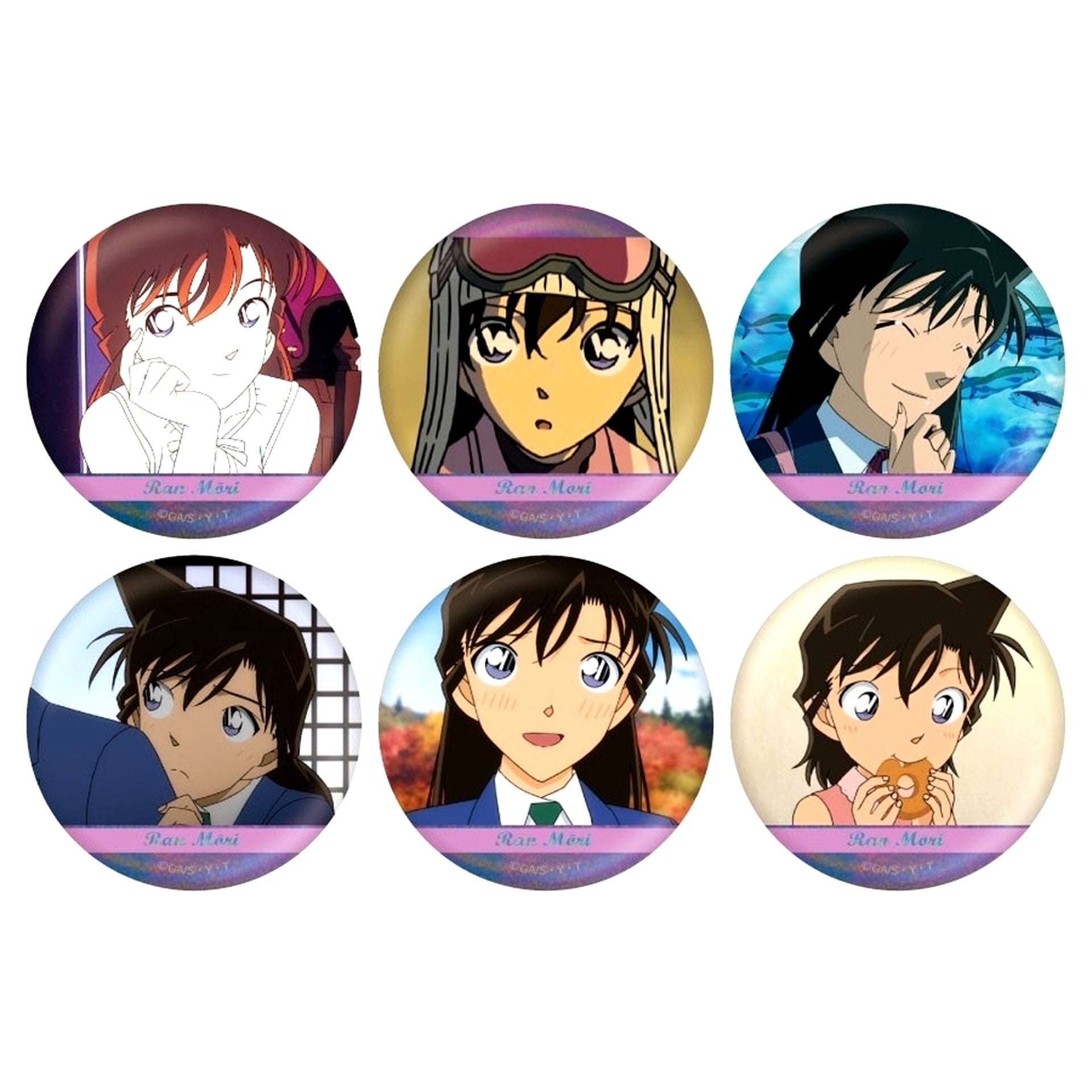 Set of 6 Ran Mouri Detective Conan Scene Shot Trading Hologram Button Collection Vol.3 [USED]