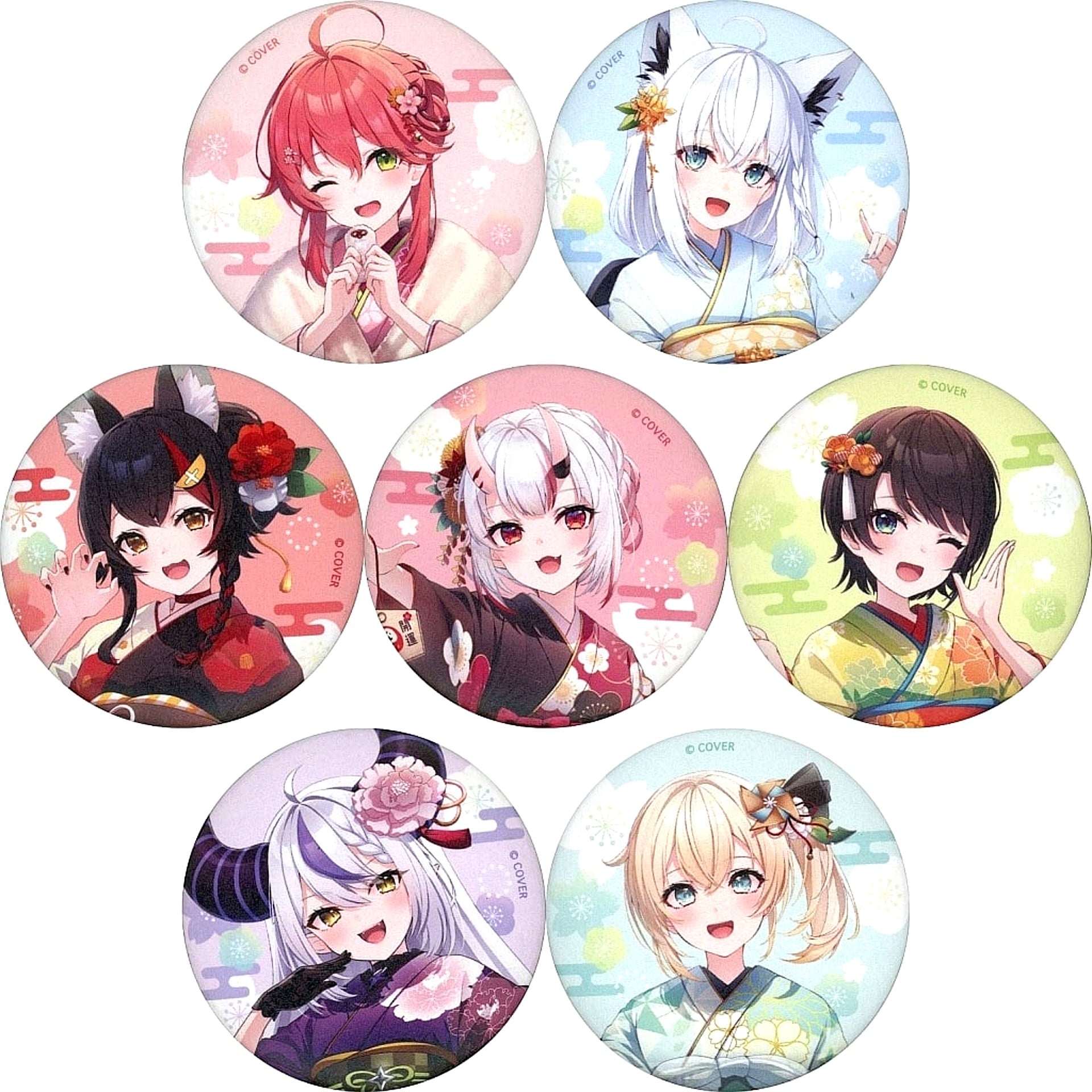 Set of 7 Virtual YouTuber Hololive Holo-cal Kyoto Edition Trading Washi Button [USED]