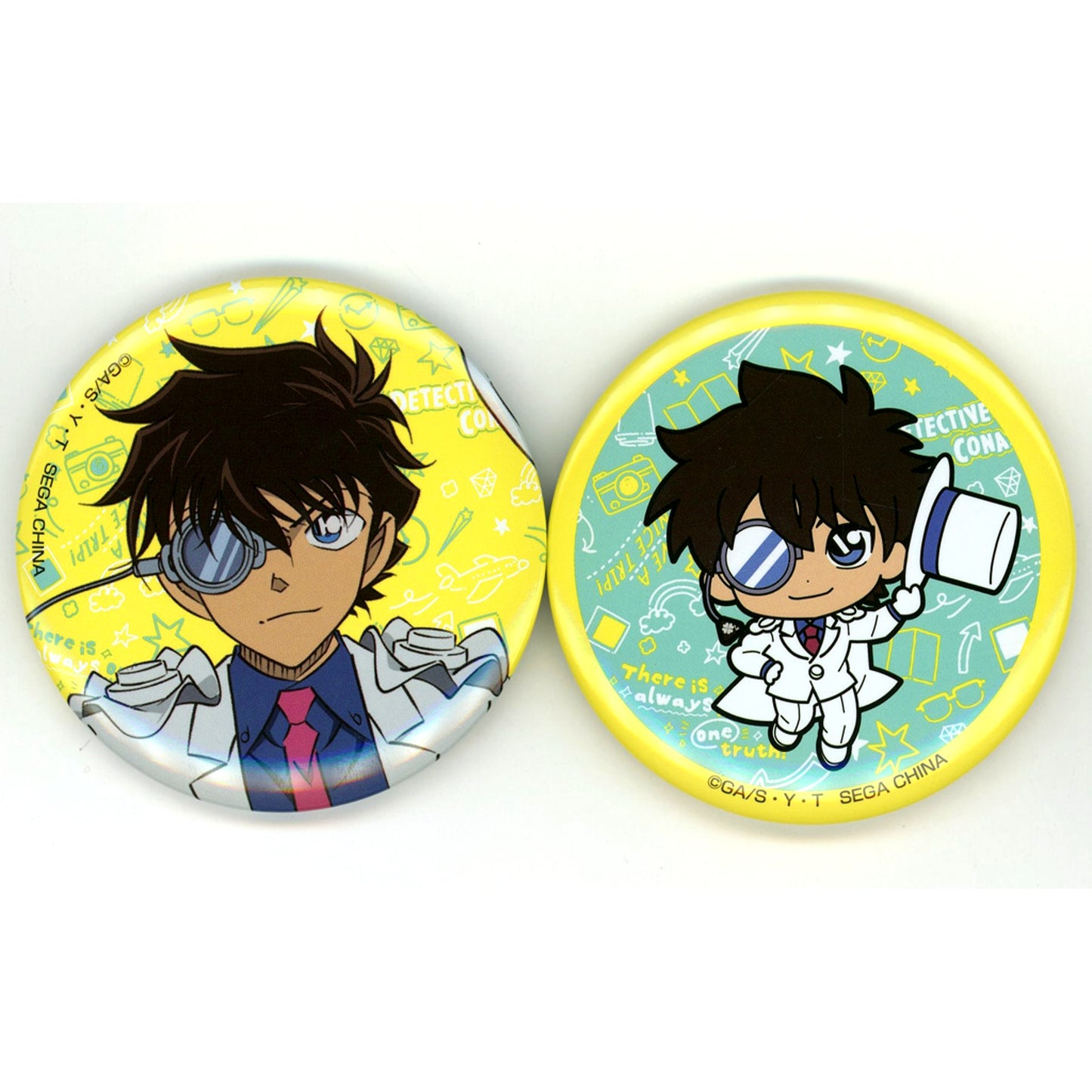 Kaito Kid J Prize Button Set of 2 Detective Conan Good Day! Good Travel! Sega Lucky Kuji [USED]