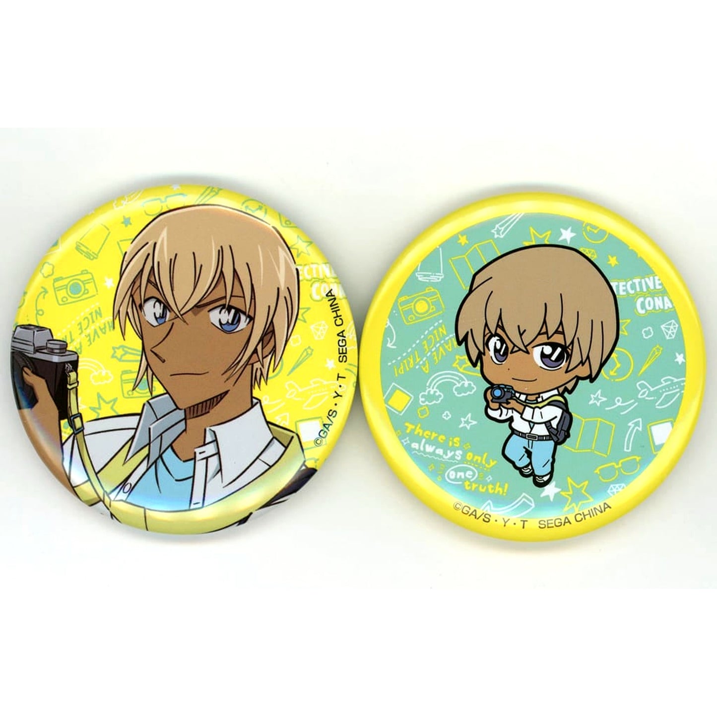 Detective Conan Toru Amuro Set of 2 Sega Lucky Kuji Good Day! Good Travel! Button Set Prize J [USED]
