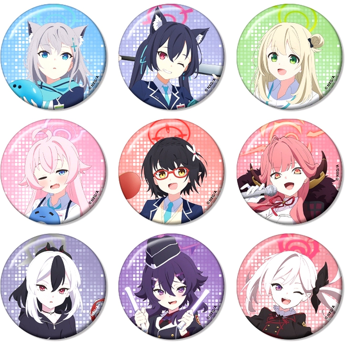 Set of 9 Blue Archive The Animation x ROUND1 Drawn Activity Ver. Trading Button [USED]