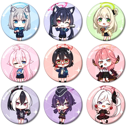 Set of 9 Blue Archive The Animation x ROUND1 Drawn Activity Ver. Chibi Character Trading Button [USED]