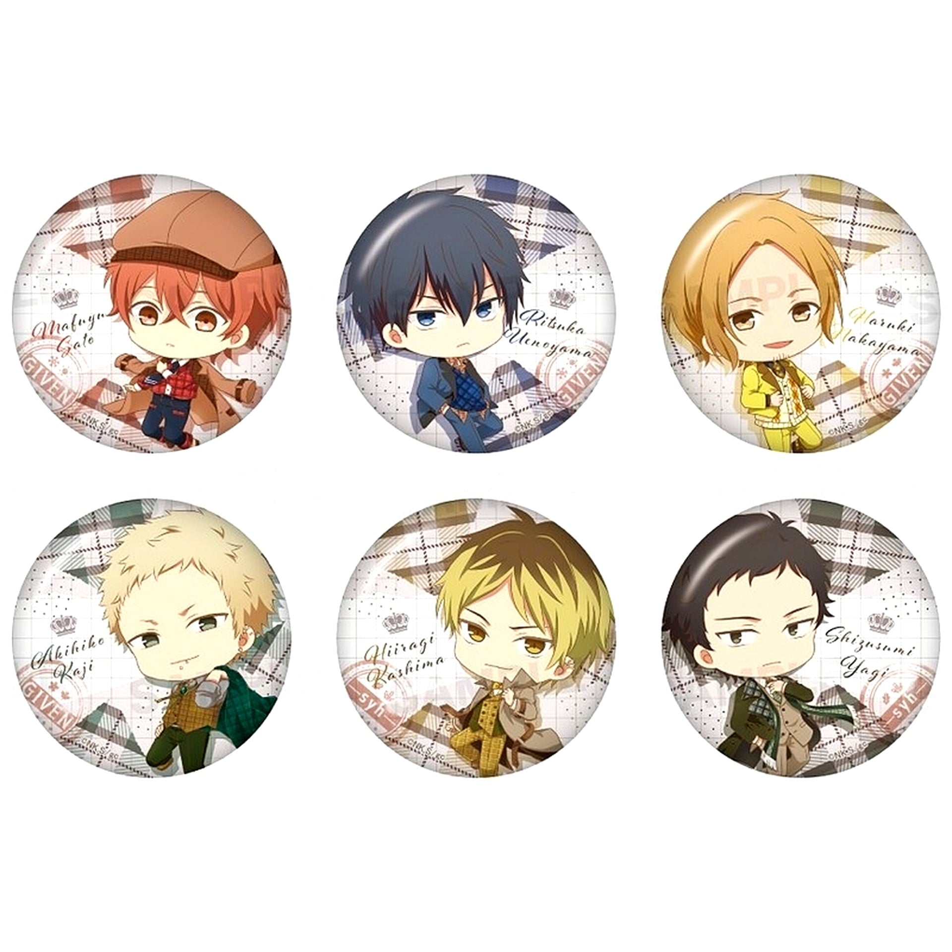 Set of 6 Given Movie Hiiragi mix Trading Button Kyara Hoppin [USED]