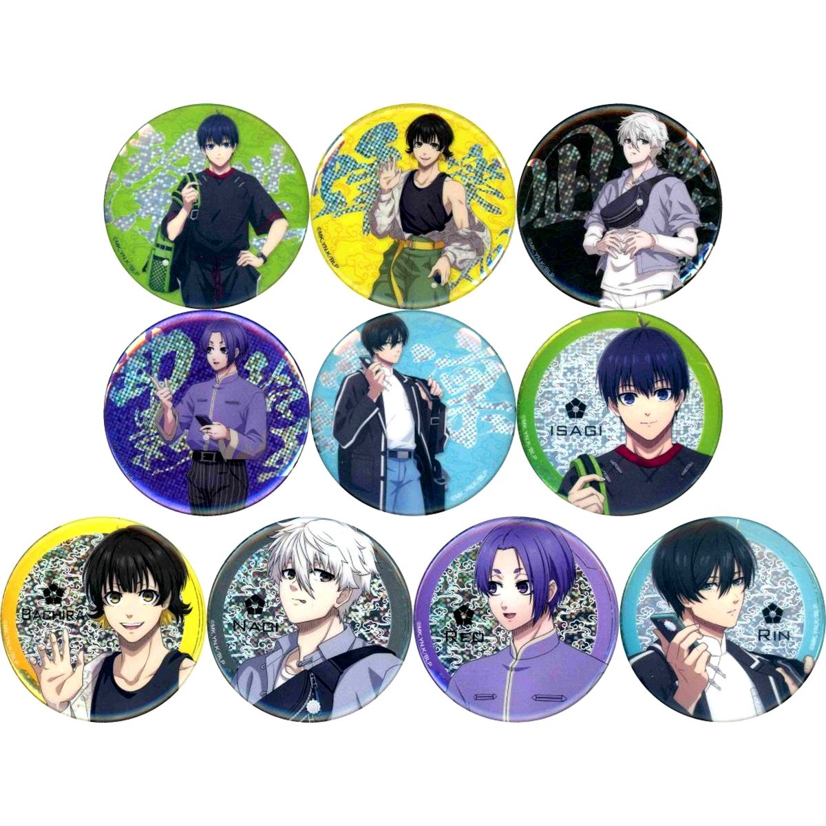 Set of 10 Blue Lock Ramen Prison Glitter Button Collection [USED]