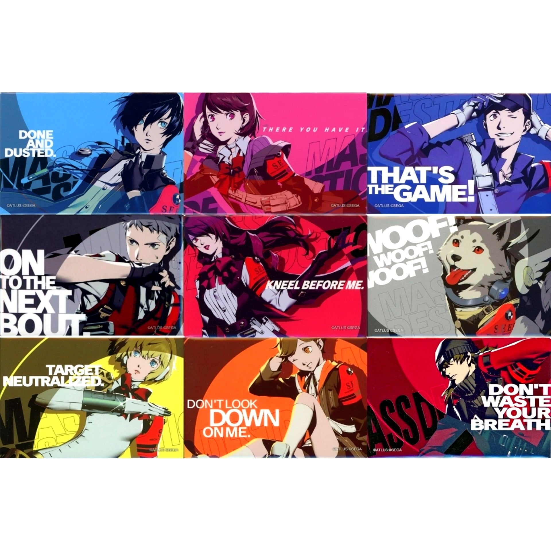 Set of 9 Persona 3 Reload All-Out Attack Last Cut-In Button [USED]