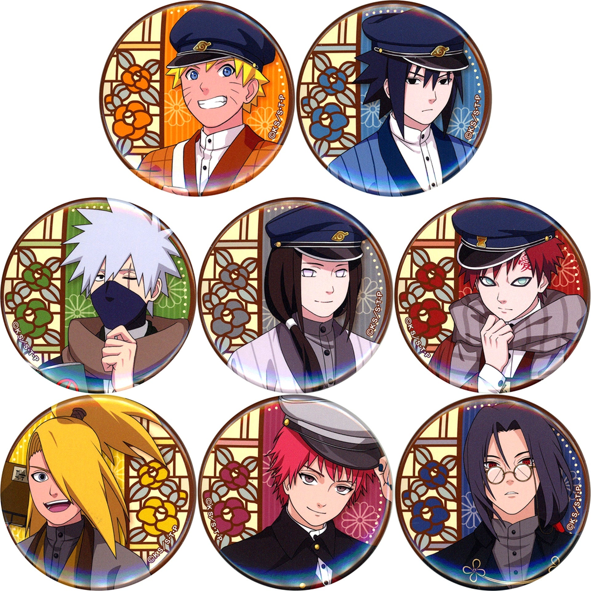 Normal Set of 8 Naruto Shippuden Student Theme TSUTAYA Pop Up Shop Trading Button Student Style Ver. [USED]