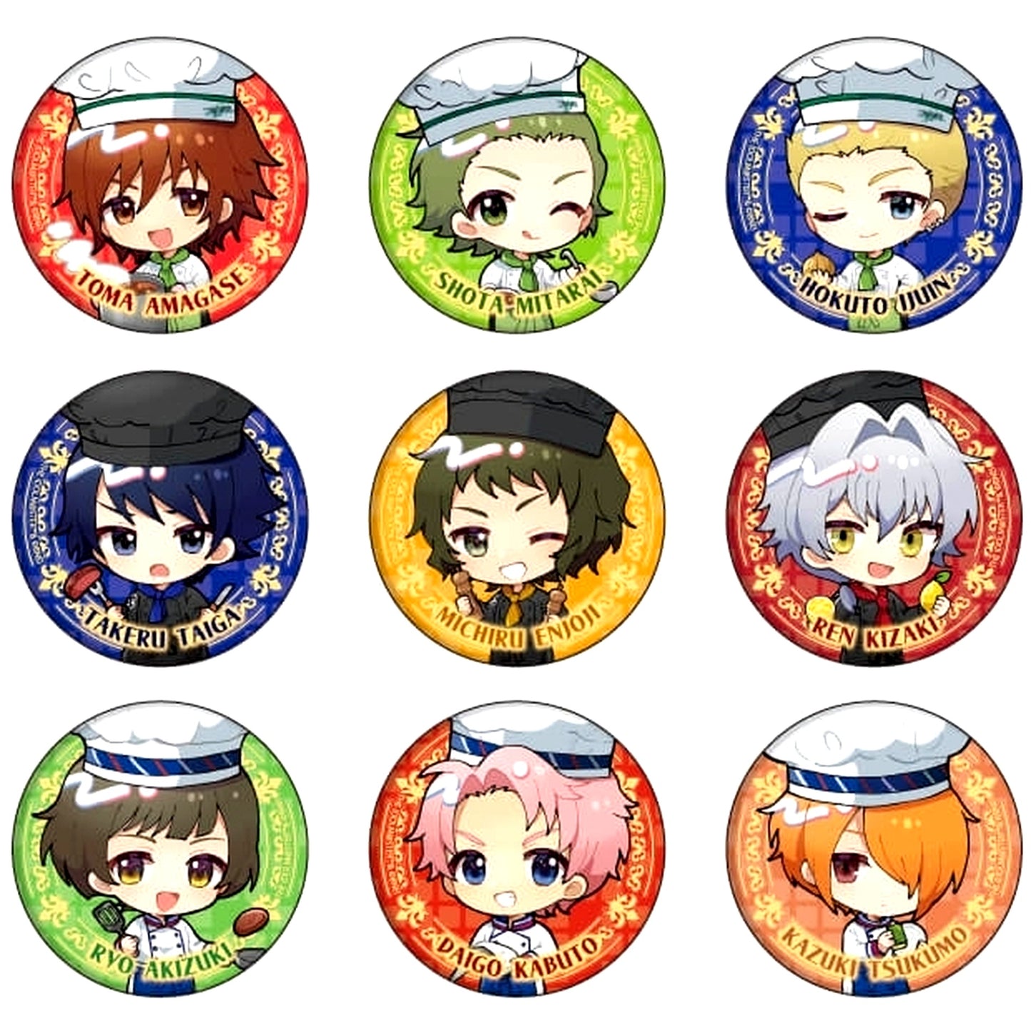 Set of 9 Badge The Idolmaster SideM 16. Chef Ver. Mini Character Illustration [USED]