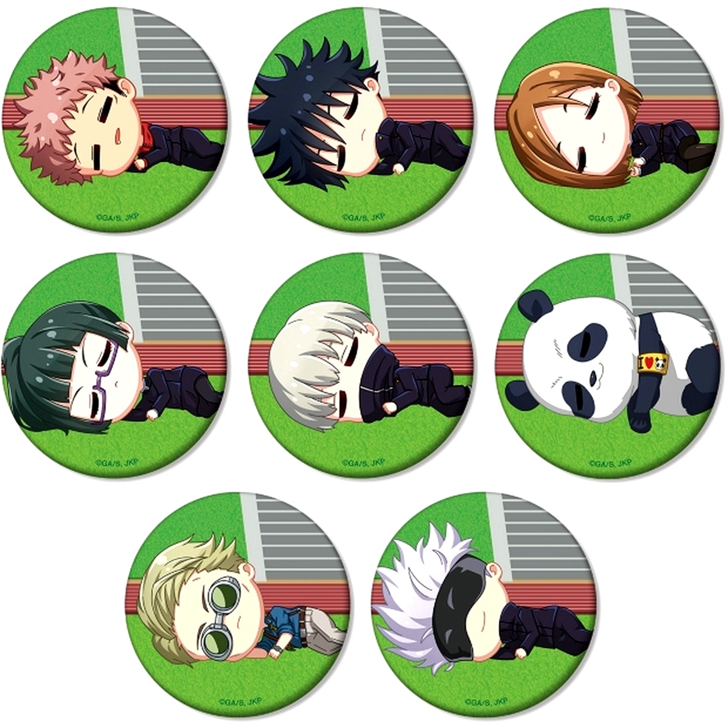 Set of 8 Jujutsu Kaisen Trading Chibikoro Matte Button [USED]
