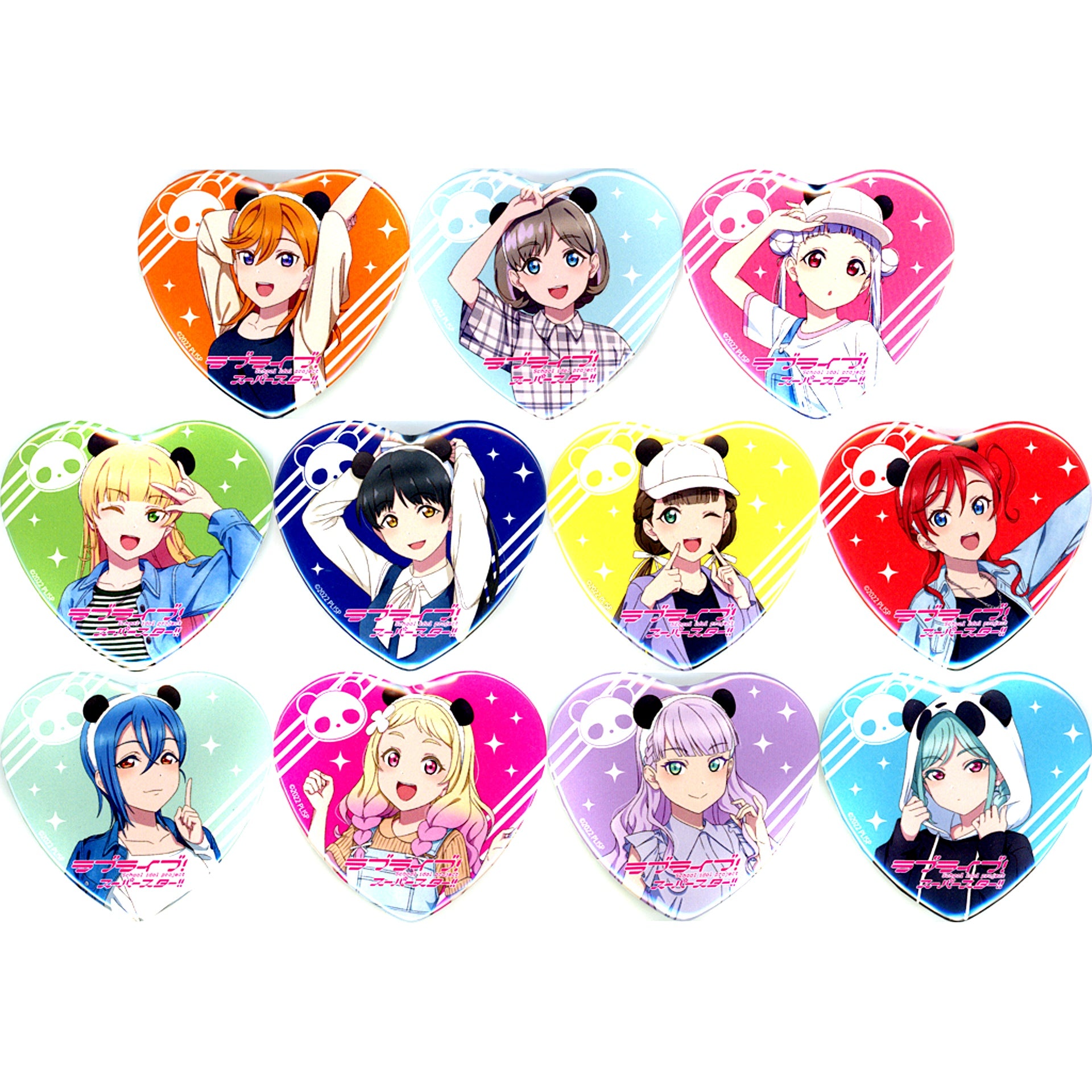 Set of 11 Love Live! Superstar!! Fair in Ueno Marui Illustration Panda Heart Button [USED]