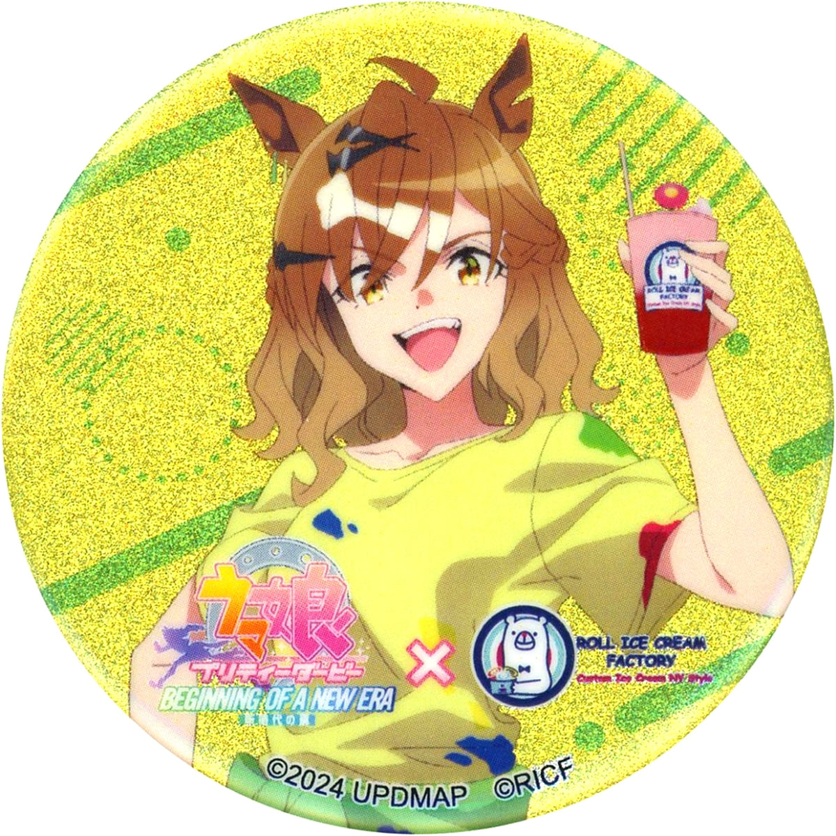 Jungle Pocket Uma Musume Pretty Derby Beginning of a New Era x Roll Ice Cream Factory Trading Glitter Button [USED]