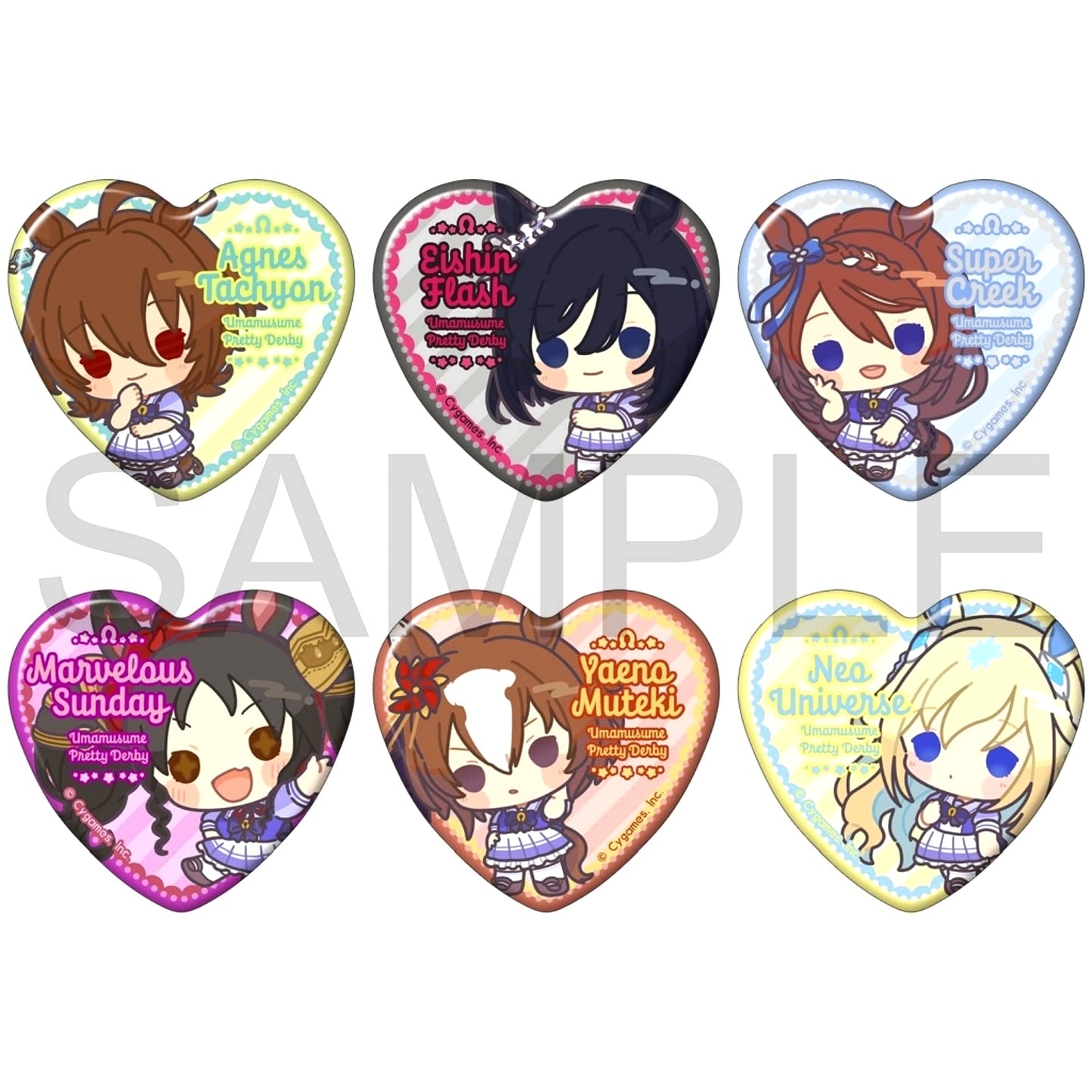 Set of 6 Uma Musume Pretty Derby Heart Shape Chara Badge Collection Vol.6 [USED]