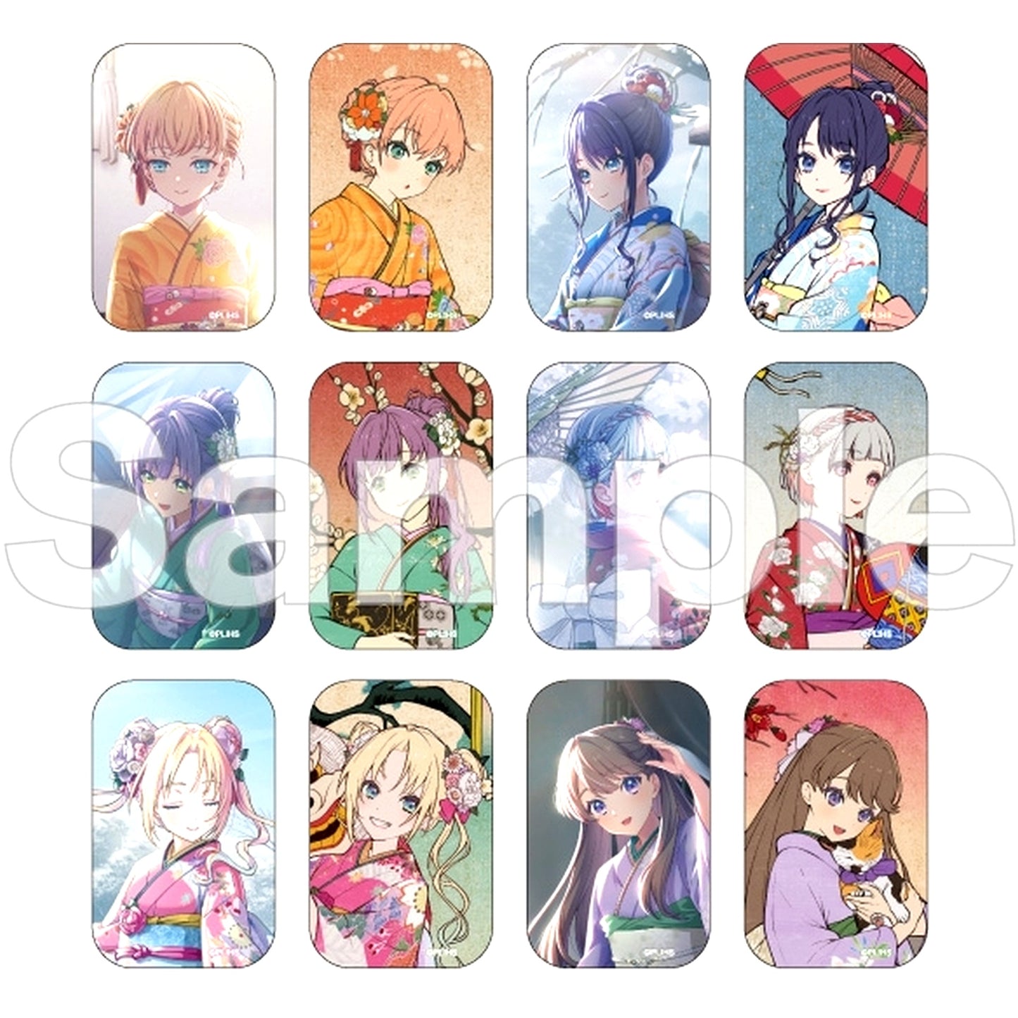 Set of 12 Love Live! Hasunosora Girls High School Idol Club Trading Washi Style Button Kaga Yuzen Collabo Card Ver. [USED]