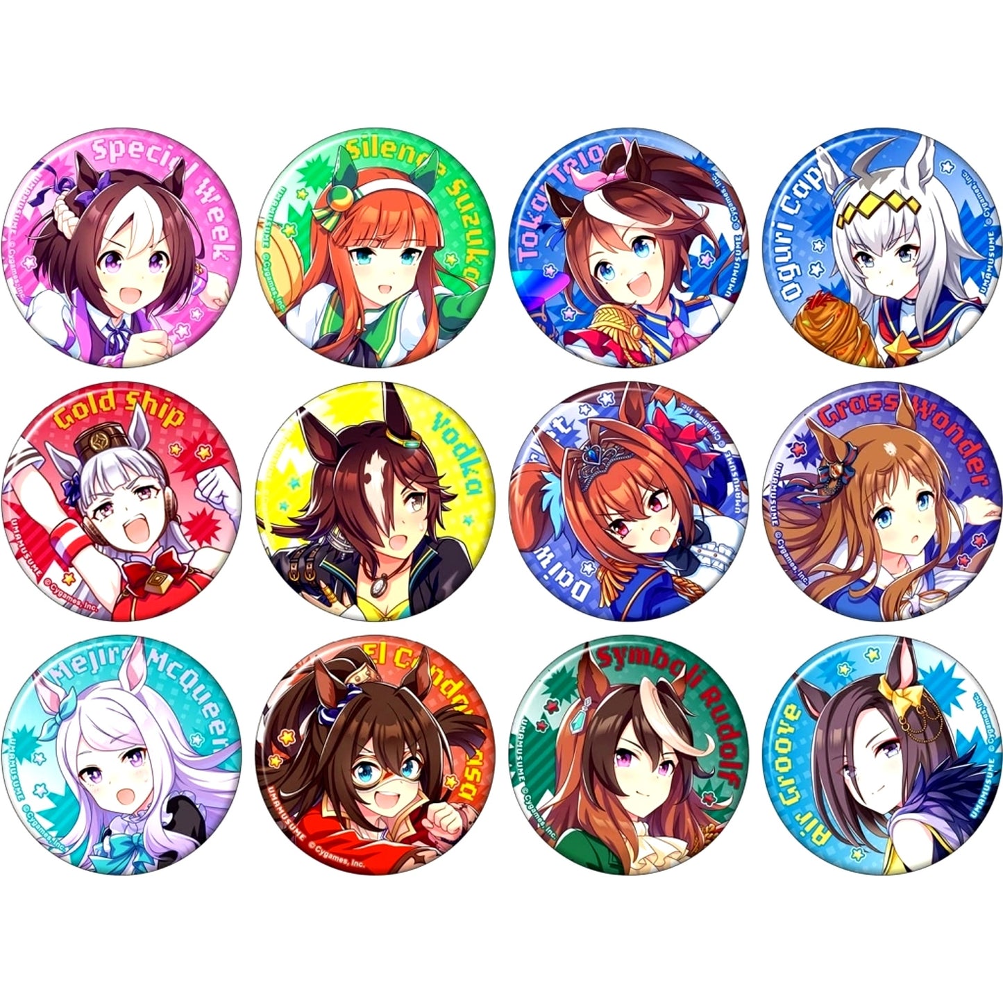 Set of 12 Uma Musume Pretty Derby Chara Badge Collection A Nekketsu Hachamecha Daikanshasai [USED]