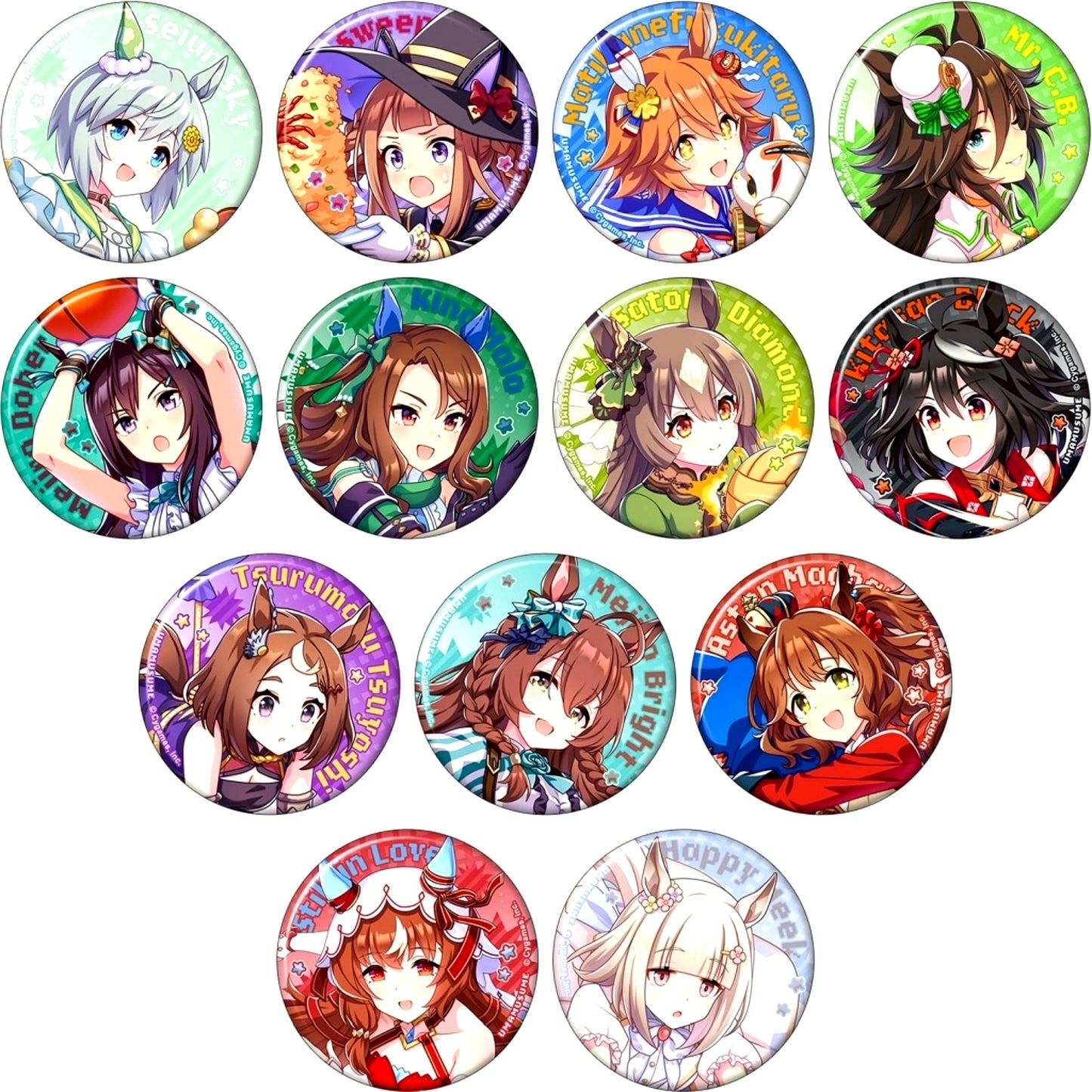 Set of 13 Uma Musume Pretty Derby Chara Badge Collection B Nekketsu Hachamecha Daikanshasai [USED]