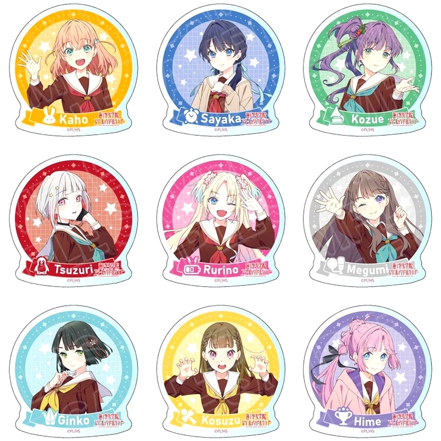 Set of 9 Love Live! Hasunosora Girls High School Idol Club Acrylic Badge 104th Term Winter Uniform Ver. [USED]