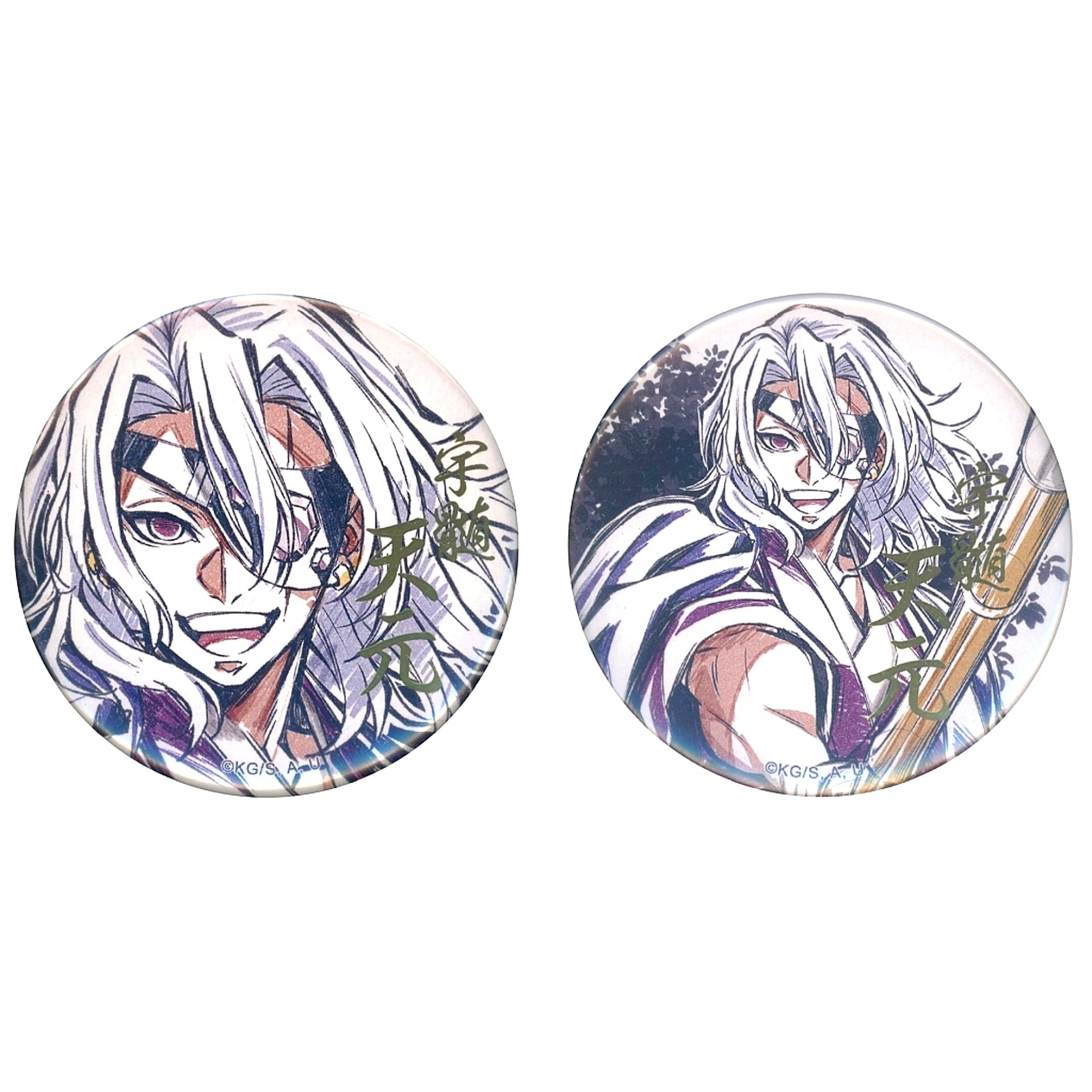 Set of 2 C Prize Demon Slayer Hashira Training Arc Episode 3 Tanjiro Fully Recovers!! Hashira Training Great Participation Hashira Illustration Web Shop Kuji Foil Stamped 57mm Button [USED]
