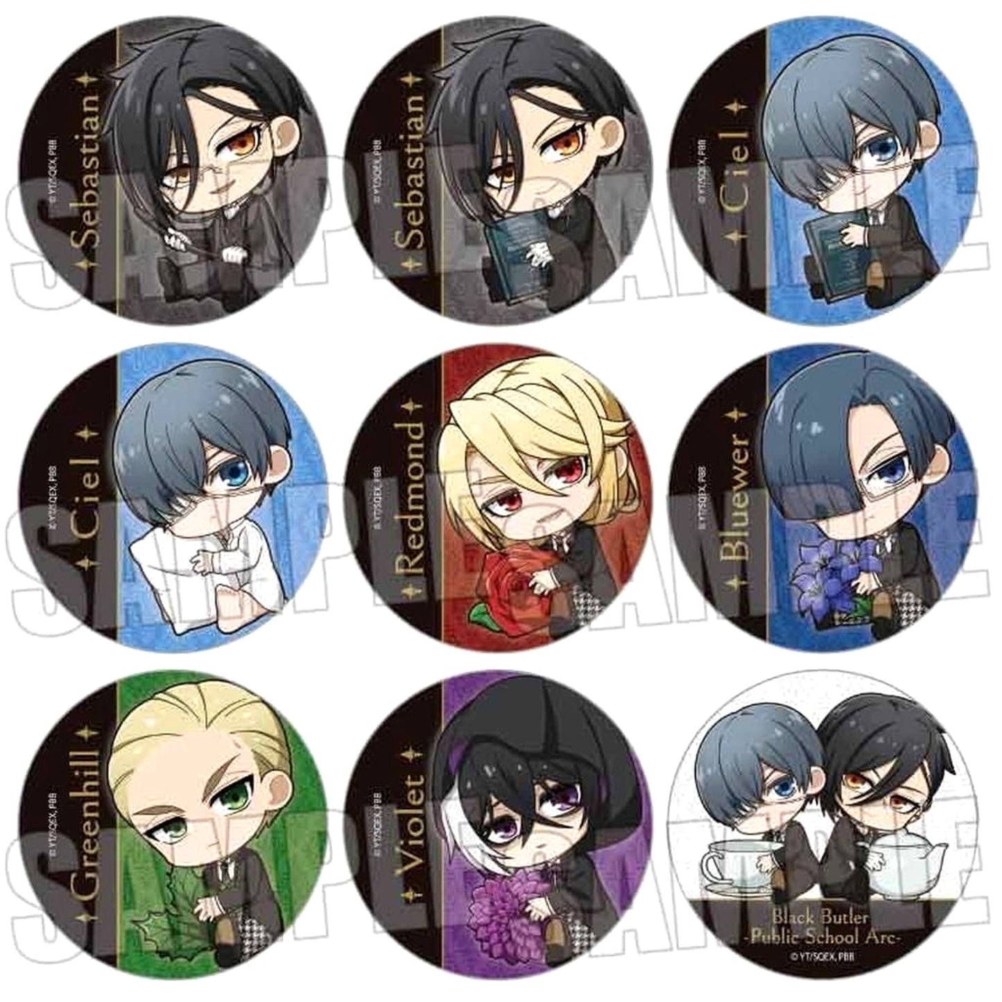 Sebastian Michaelis & Others Black Butler: Public School Arc All 9 Types Set Gyugyutto Random Button [USED]