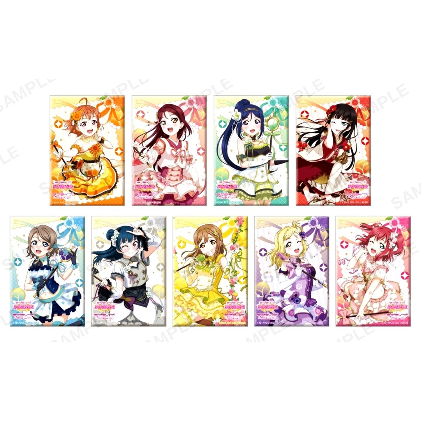 Set of 9 Aqours Love Live! School Idol Festival Square Button Collection Flower Ver. [USED]