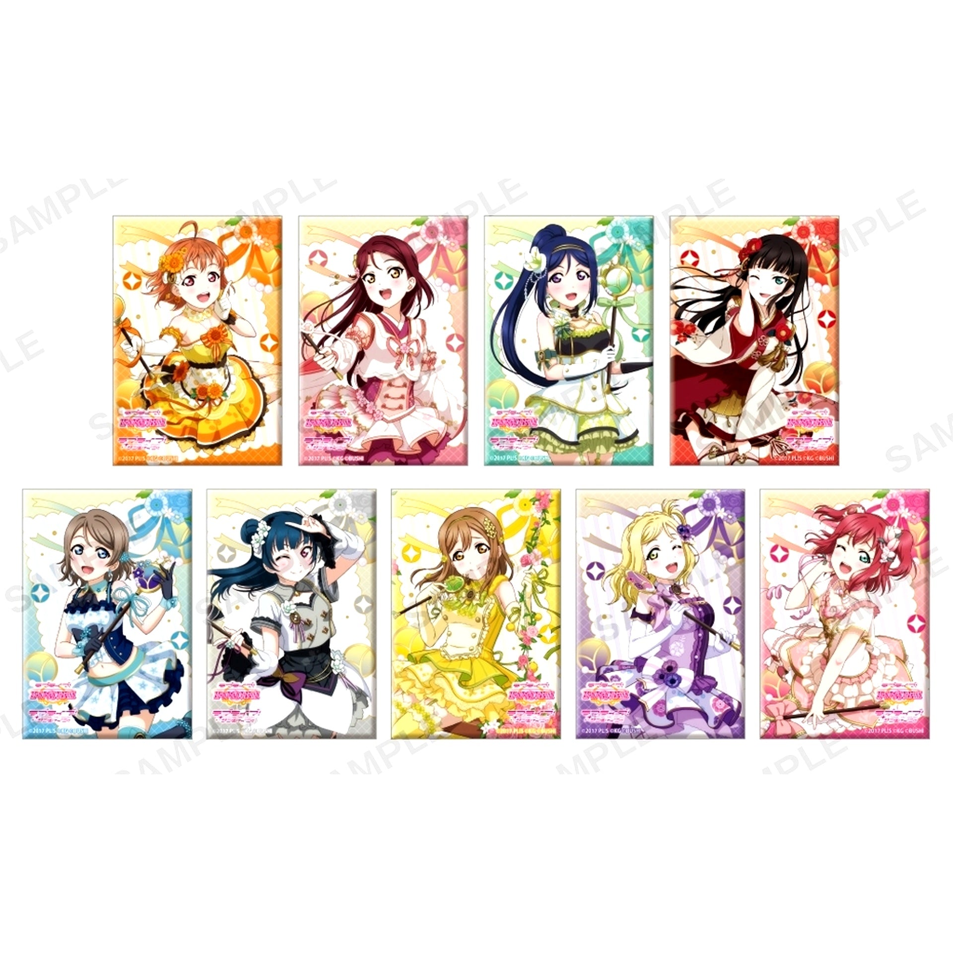 Set of 9 Aqours Love Live! School Idol Festival Square Button Collection Flower Ver. [USED]